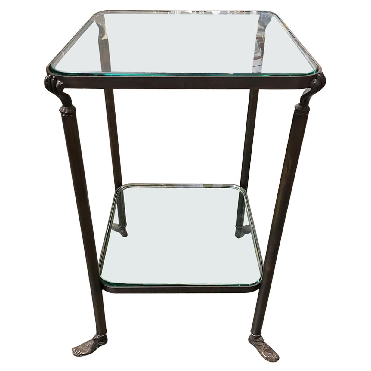 Bronze Hand and Foot Glass Top Gueridon Side Table