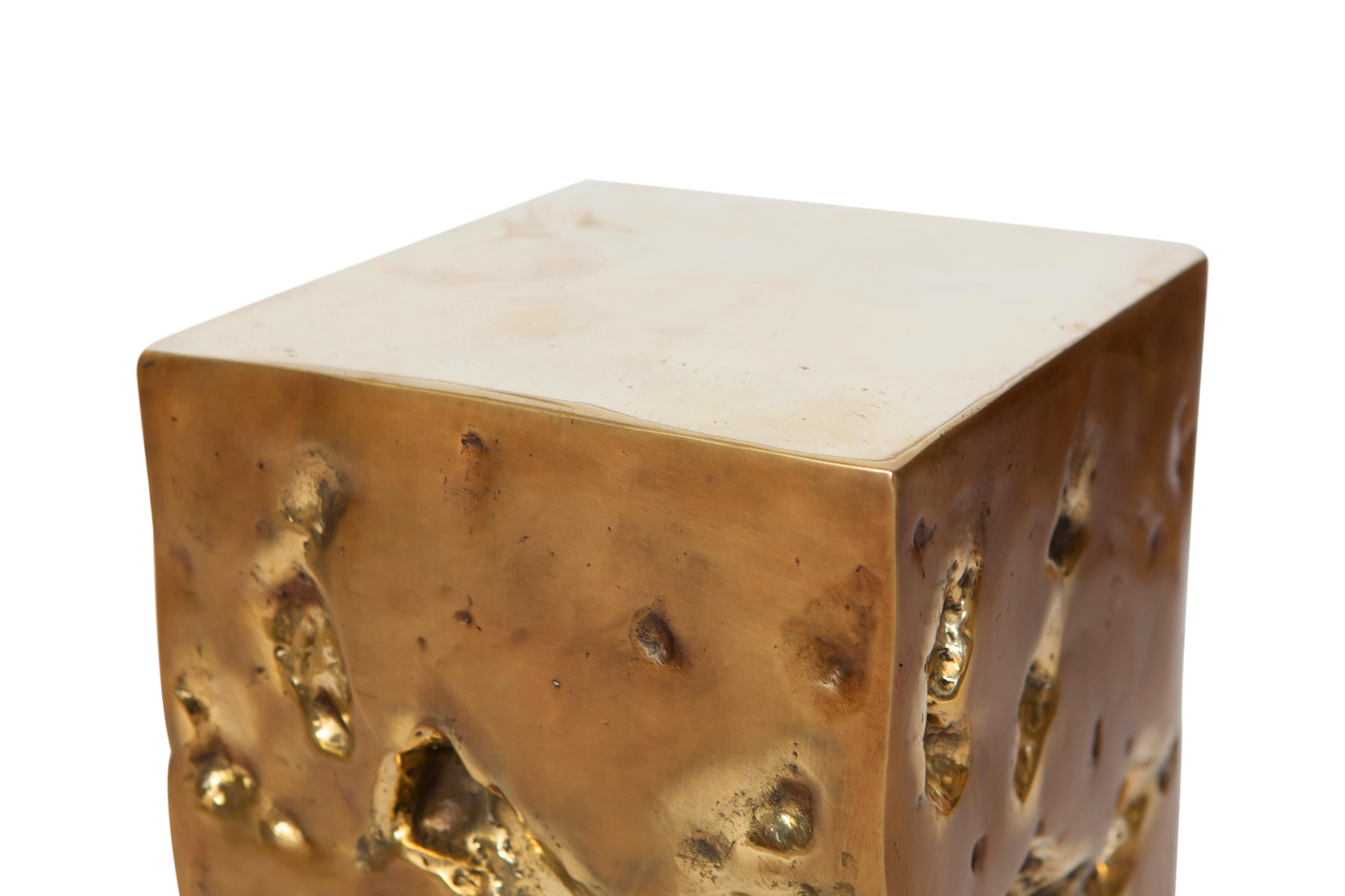 Polished Bronze Hand Casted Side Table or Stool by Studio Goldwood For Sale