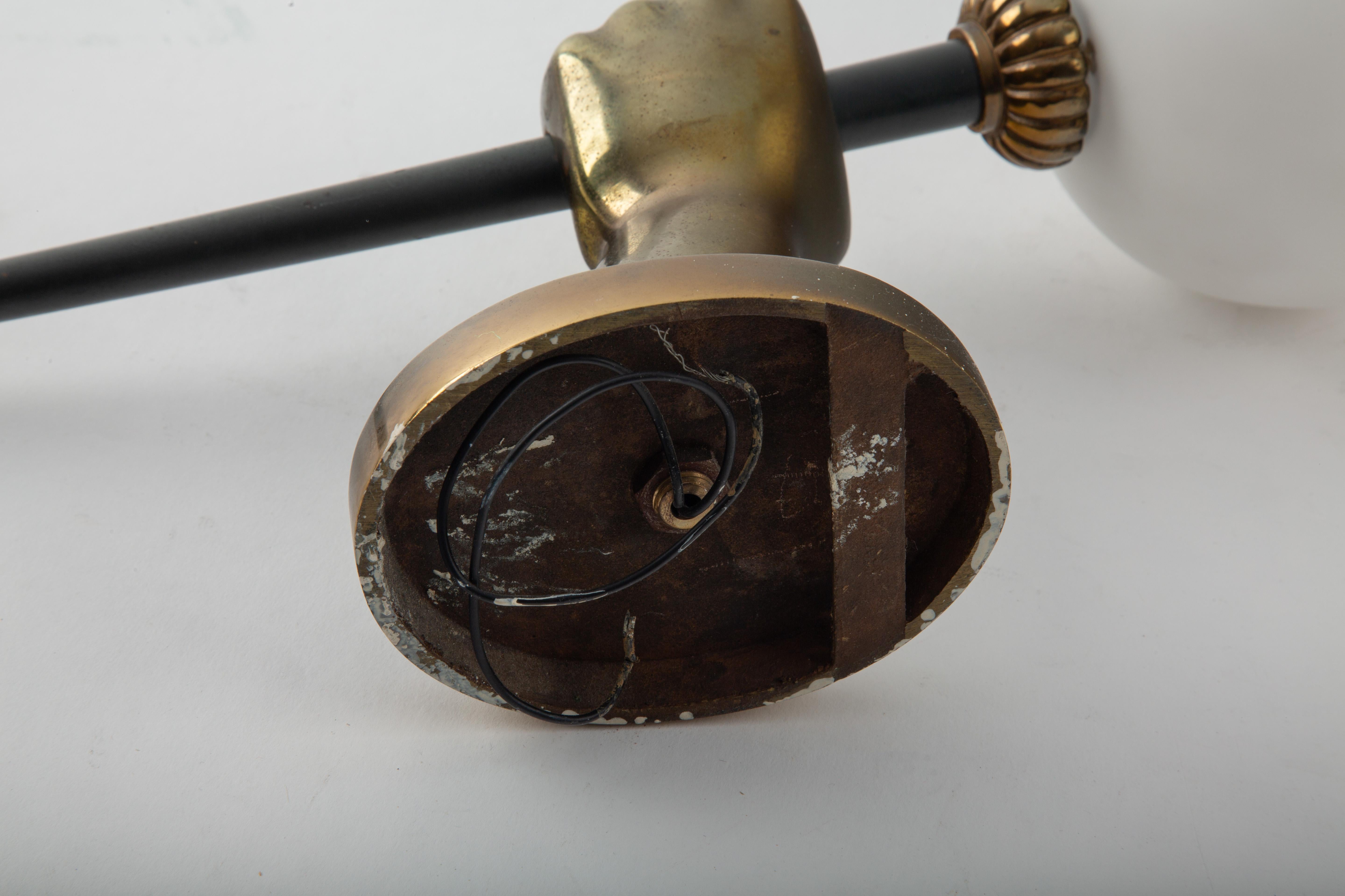 Bronze Hand-Form Wall Sconces with Opaline Shades by Maison Arlus (Pair) en venta 1