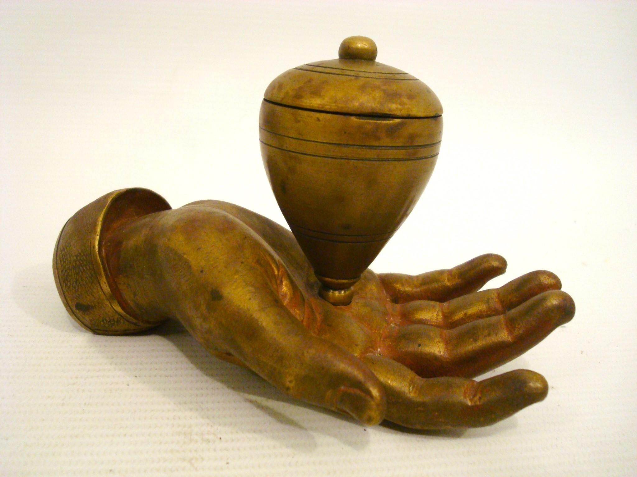 Victorian Bronze Hand Inkstand / Inkwell Desk Piece For Sale