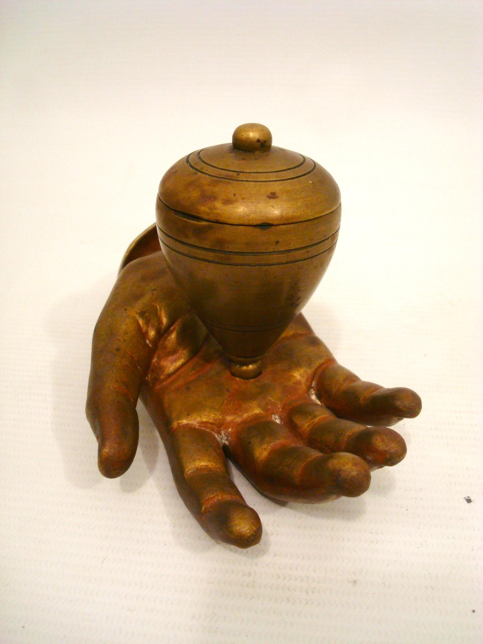 Bronze Hand Inkstand / Inkwell Desk Piece For Sale 1