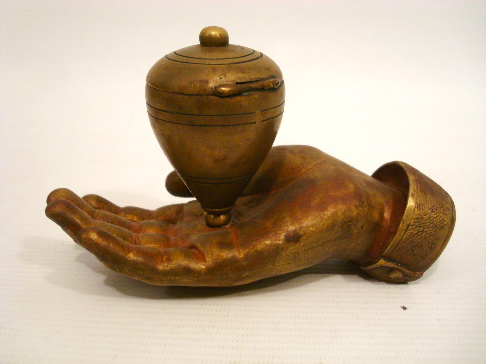 Bronze Hand Inkstand / Inkwell Desk Piece For Sale 2