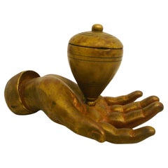 Antique Bronze Hand Inkstand / Inkwell Desk Piece