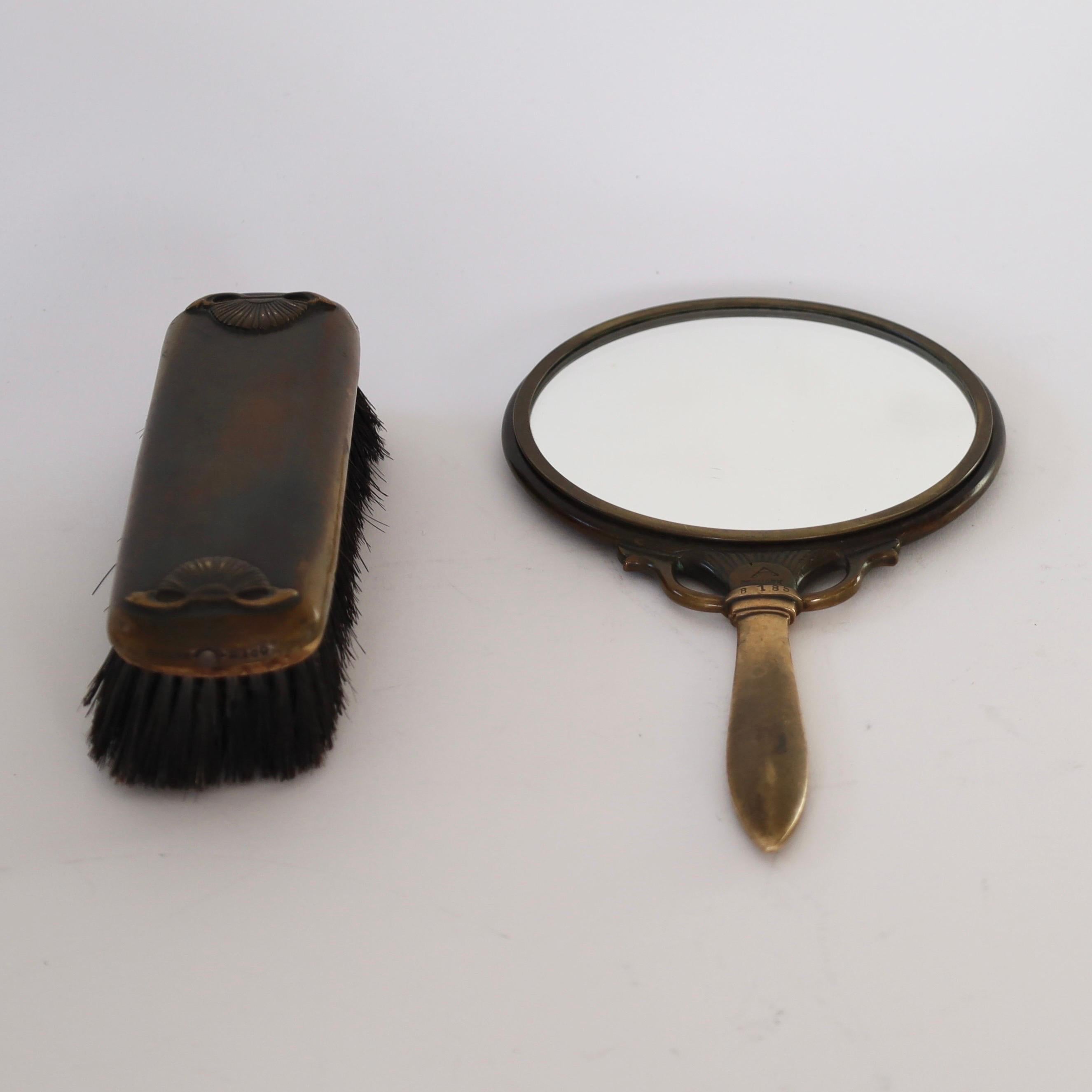 Specchio a mano e spazzola in bronzo di Just Andersen, anni '20, Danimarca In condizioni discrete in vendita a Værløse, DK