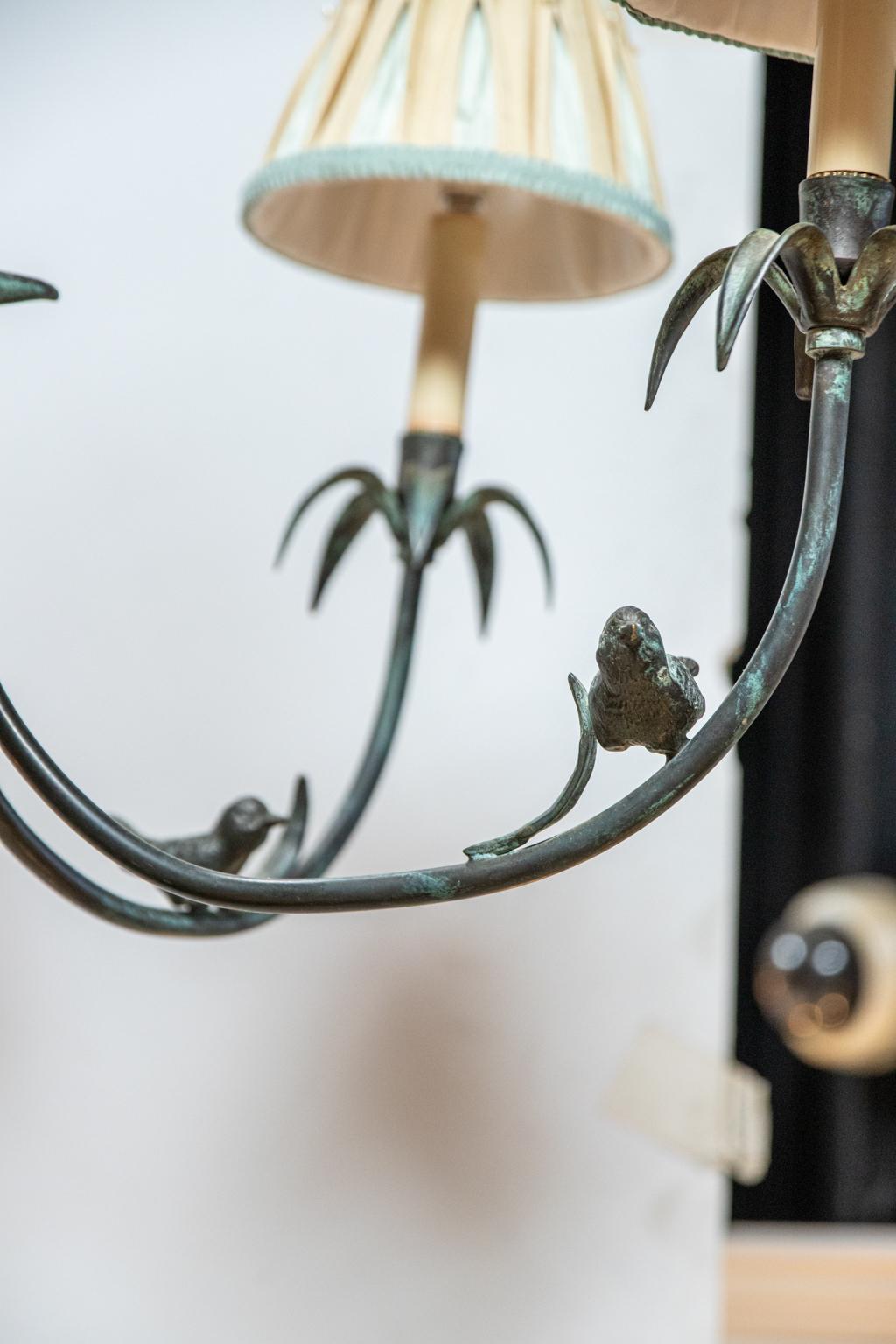 Bronze Hanging Fixture with Applied Bronze Birds at 1stDibs