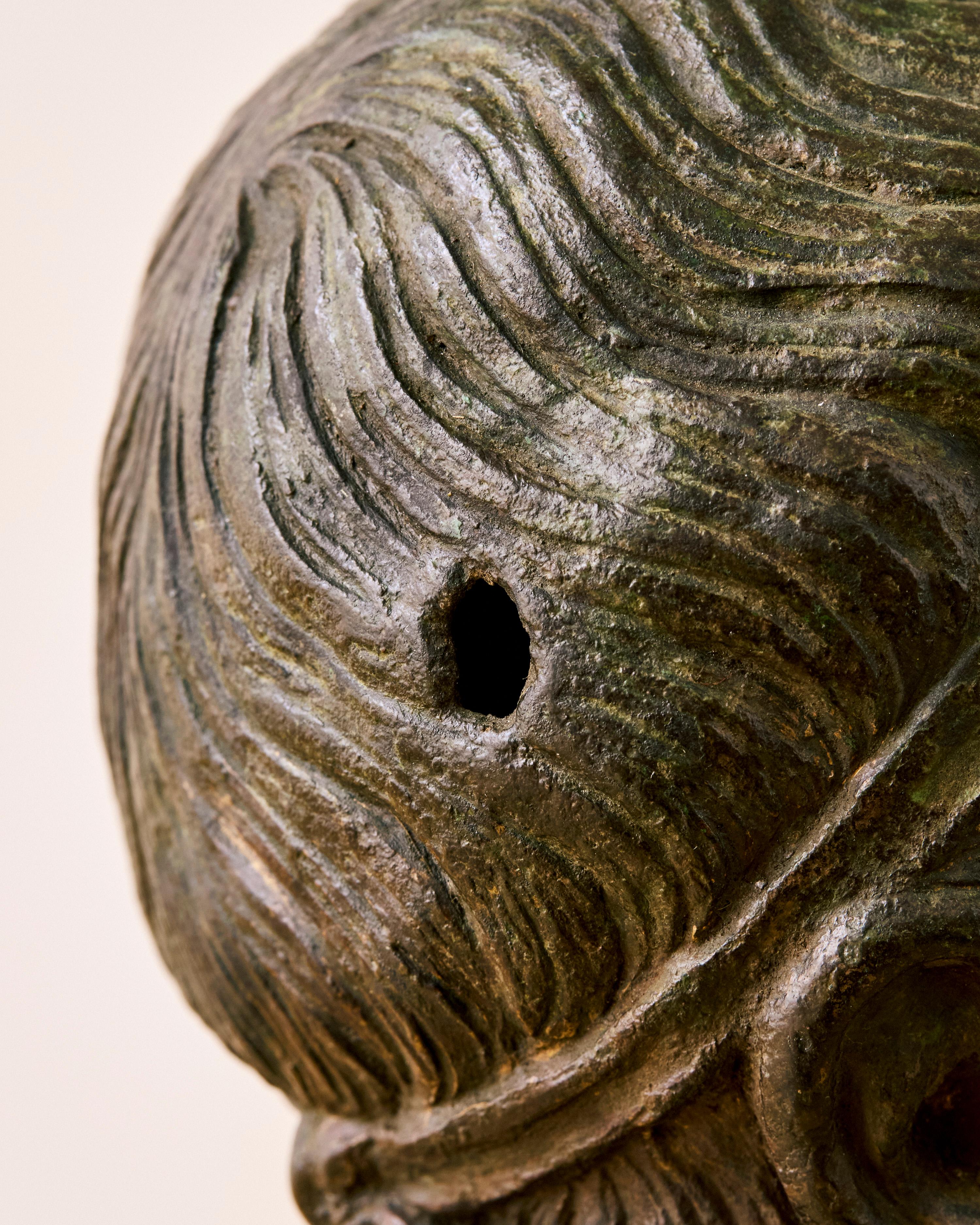 Bronze Head of a Youth Bust with Siena Marble Base im Angebot 6