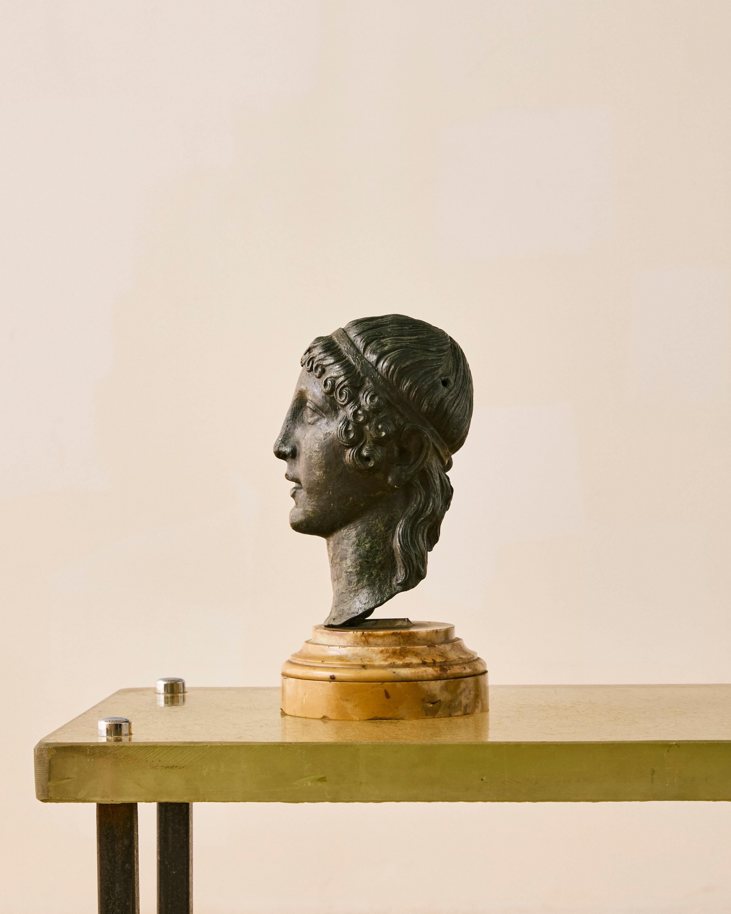 Bronze Head of a Youth Bust with Siena Marble Base im Angebot 1