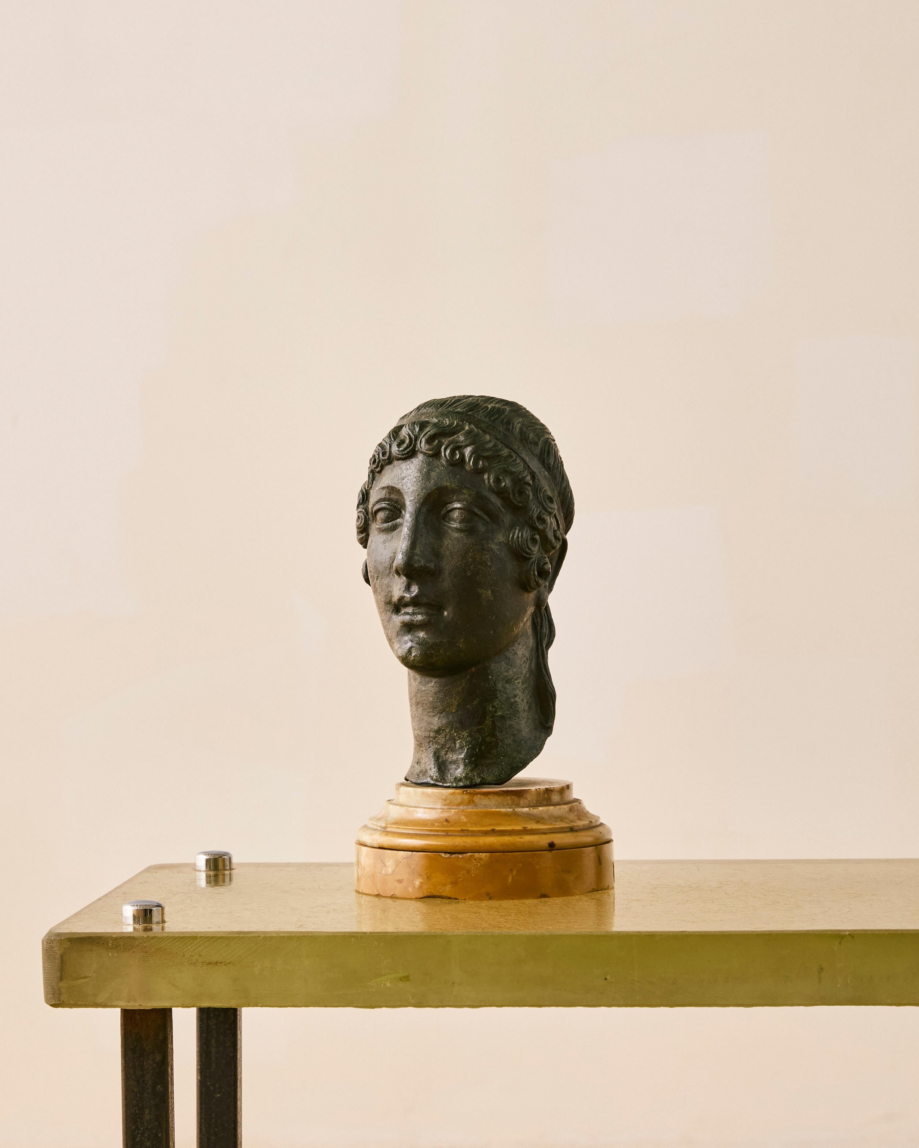 Bronze Head of a Youth Bust with Siena Marble Base im Angebot 3