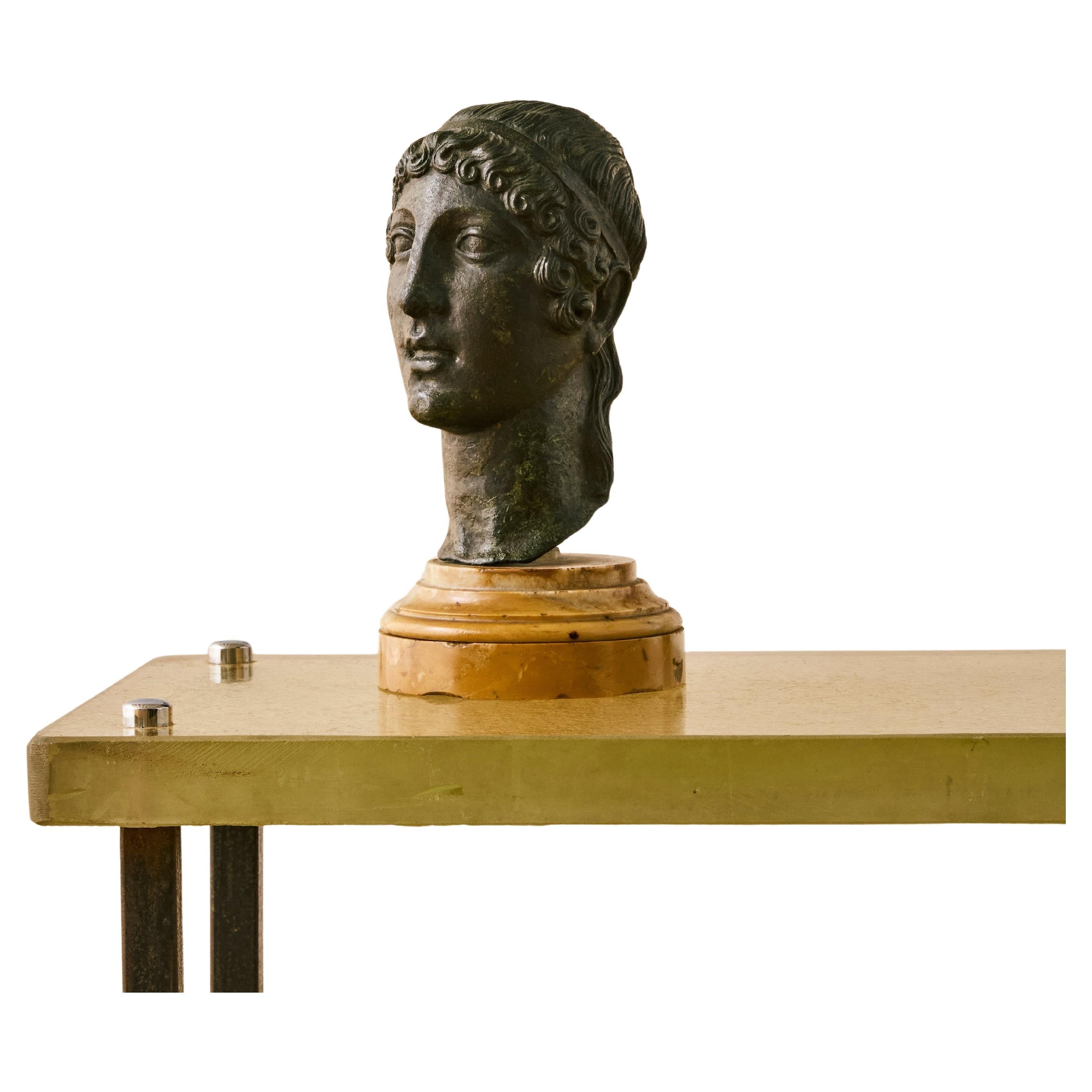 Bronze Head of a Youth Bust with Siena Marble Base