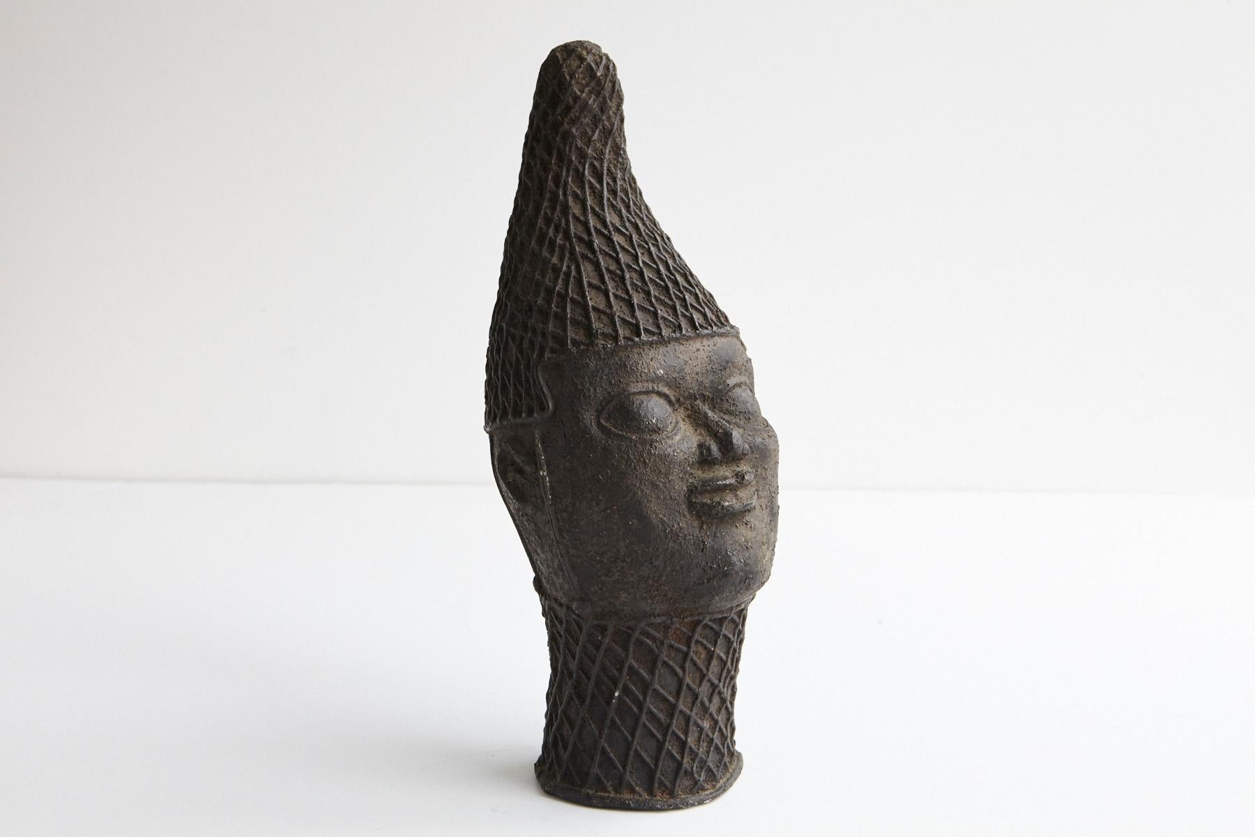 Tribal Bronze Head of an Oba, Yoruba People, 1950s For Sale