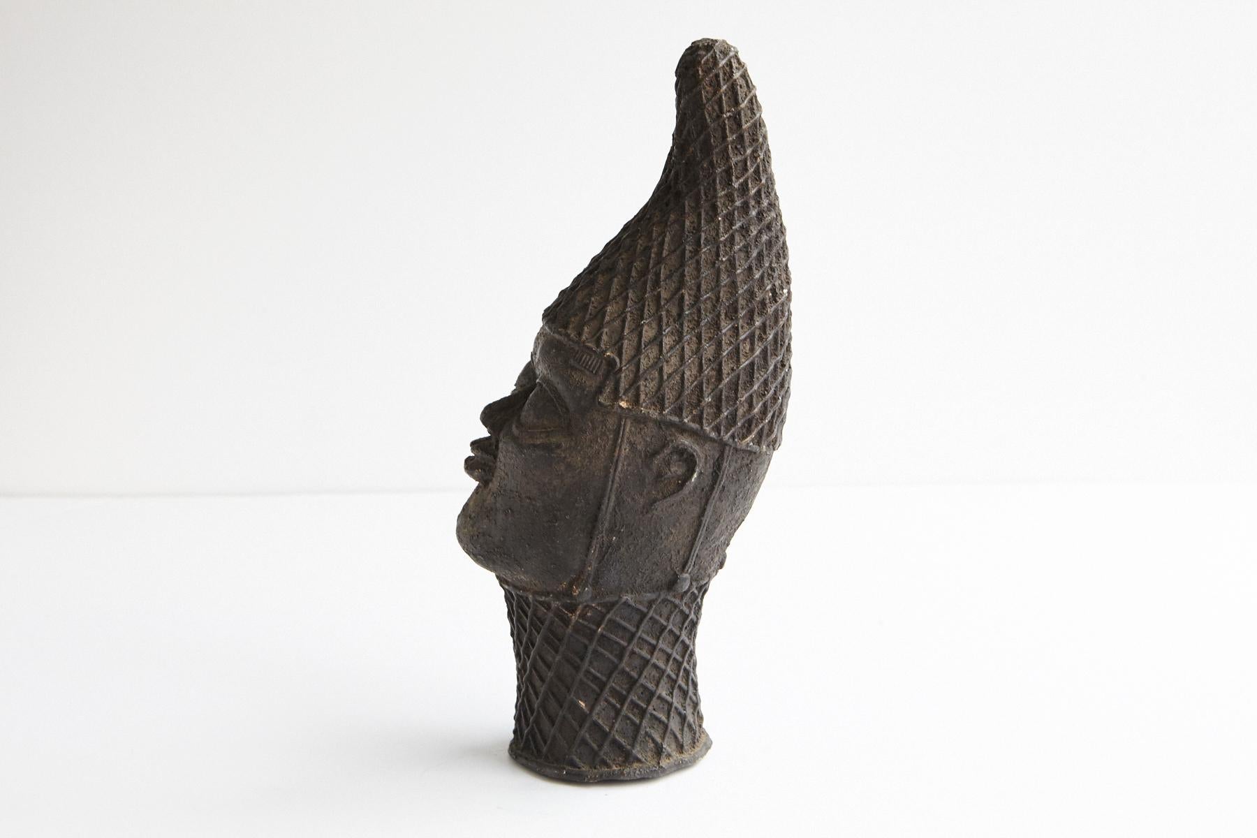 Cast Bronze Head of an Oba, Yoruba People, 1950s For Sale