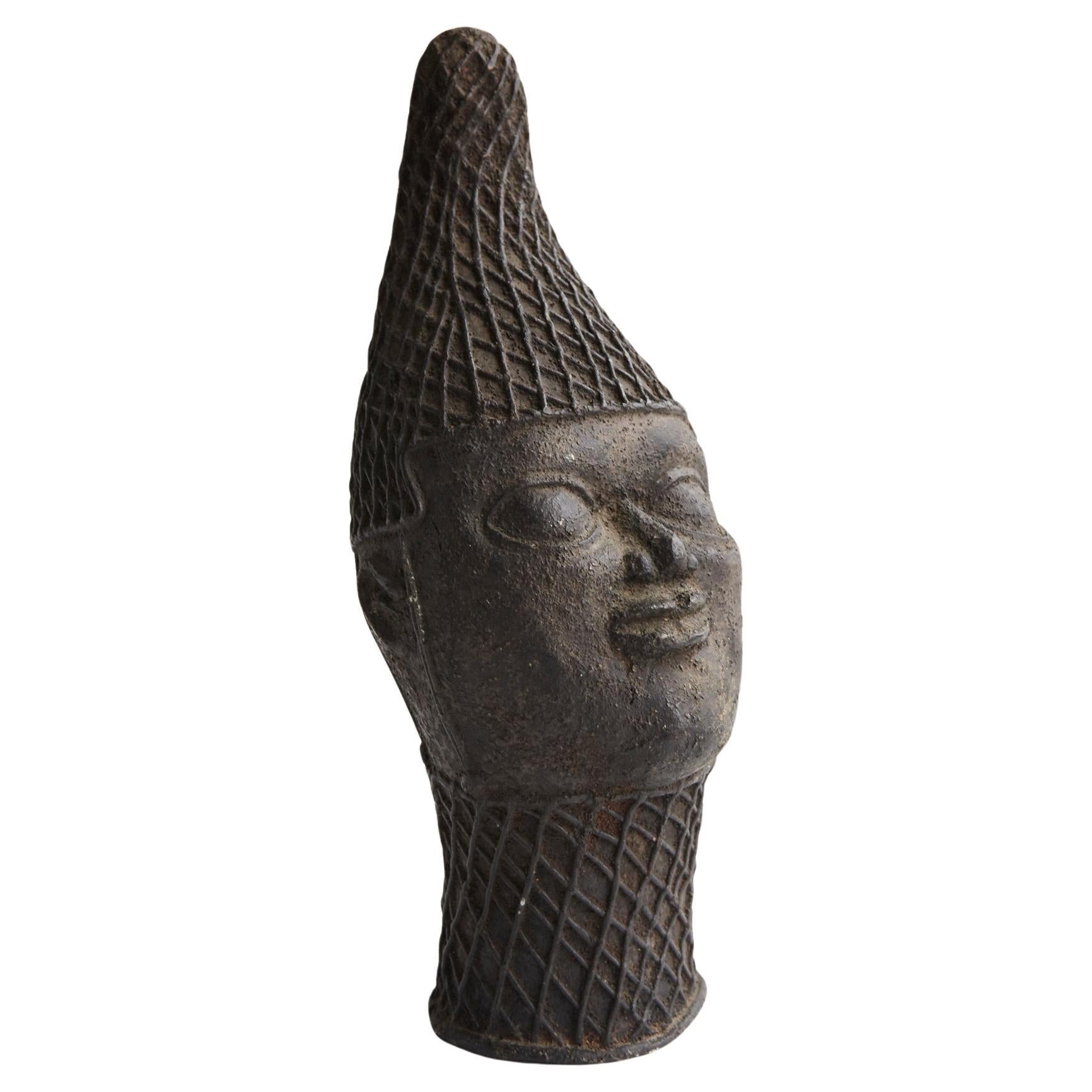 Bronze Head of an Oba, Yoruba People, 1950s For Sale