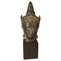 Antique Bronze Head of the Buddha, 17th Century, Thailand