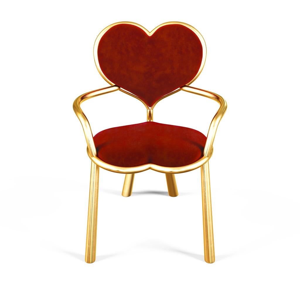 Bronze Heart Chair With Red Mohair Upholstery For Sale 3