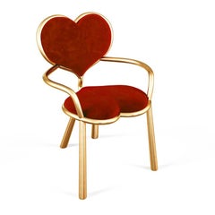 Bronze Heart Chair With Red Mohair Upholstery