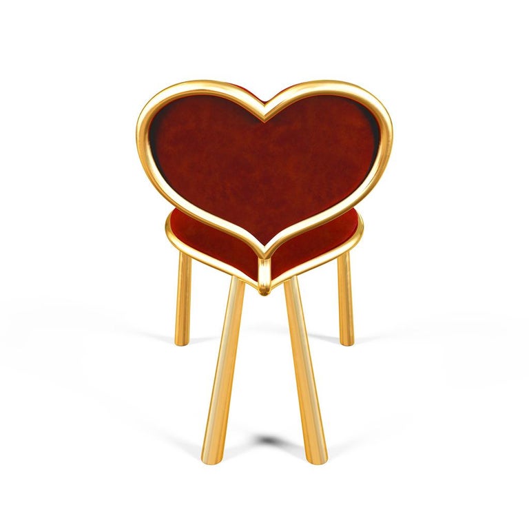 Bronze Heart Chair With Red Mohair Upholstery For Sale at 1stDibs