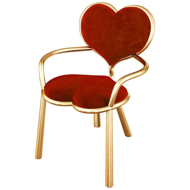 Bronze Heart Chair With Red Mohair Upholstery For Sale