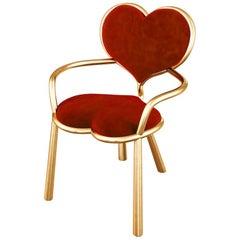 Bronze Heart Chair With Red Mohair Upholstery