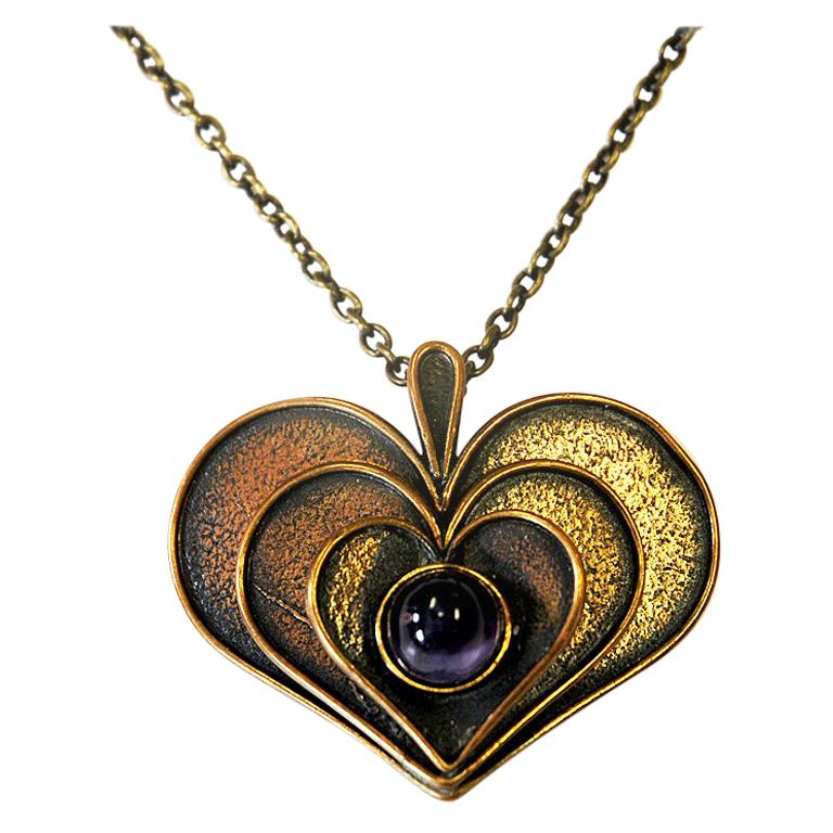 Bronze Heart vintage Pendant by Pentti Sarpaneva, Finland, 1970s at 1stDibs
