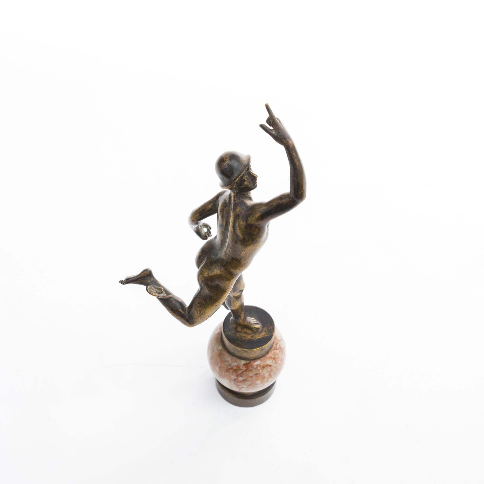 European Bronze Hermes Sculpture, Marble, Art Deco, 1920s For Sale