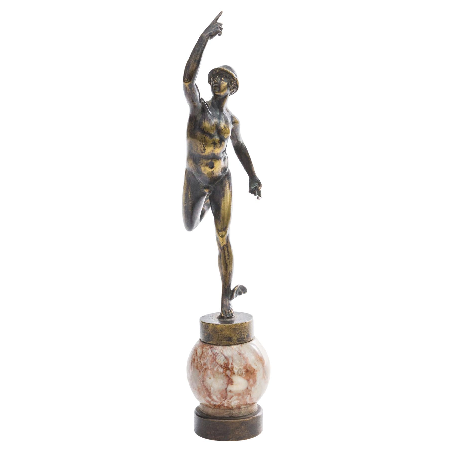 Bronze Hermes Sculpture, Marble, Art Deco, 1920s For Sale