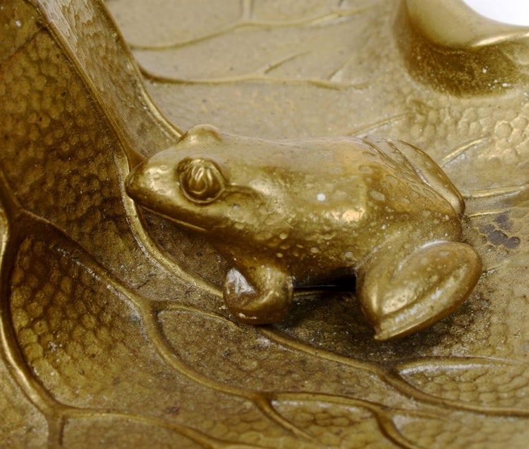 Bronze Heron and Frog Lily Pad Form Inkwell with Articulated Hinged ...
