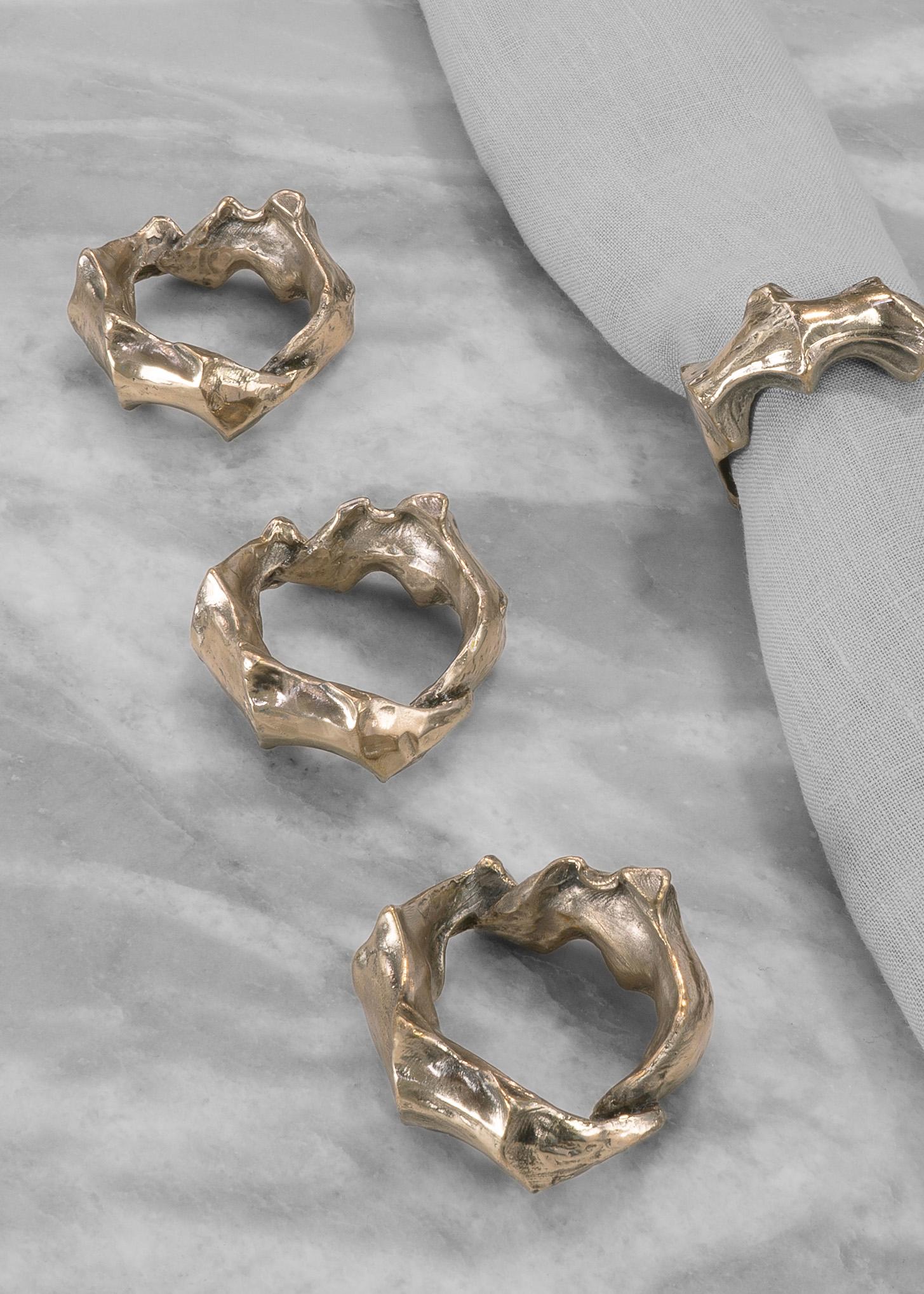 American Bronze High Polished Di Mano Napkin Rings, Handcrafted - Set of 4 For Sale