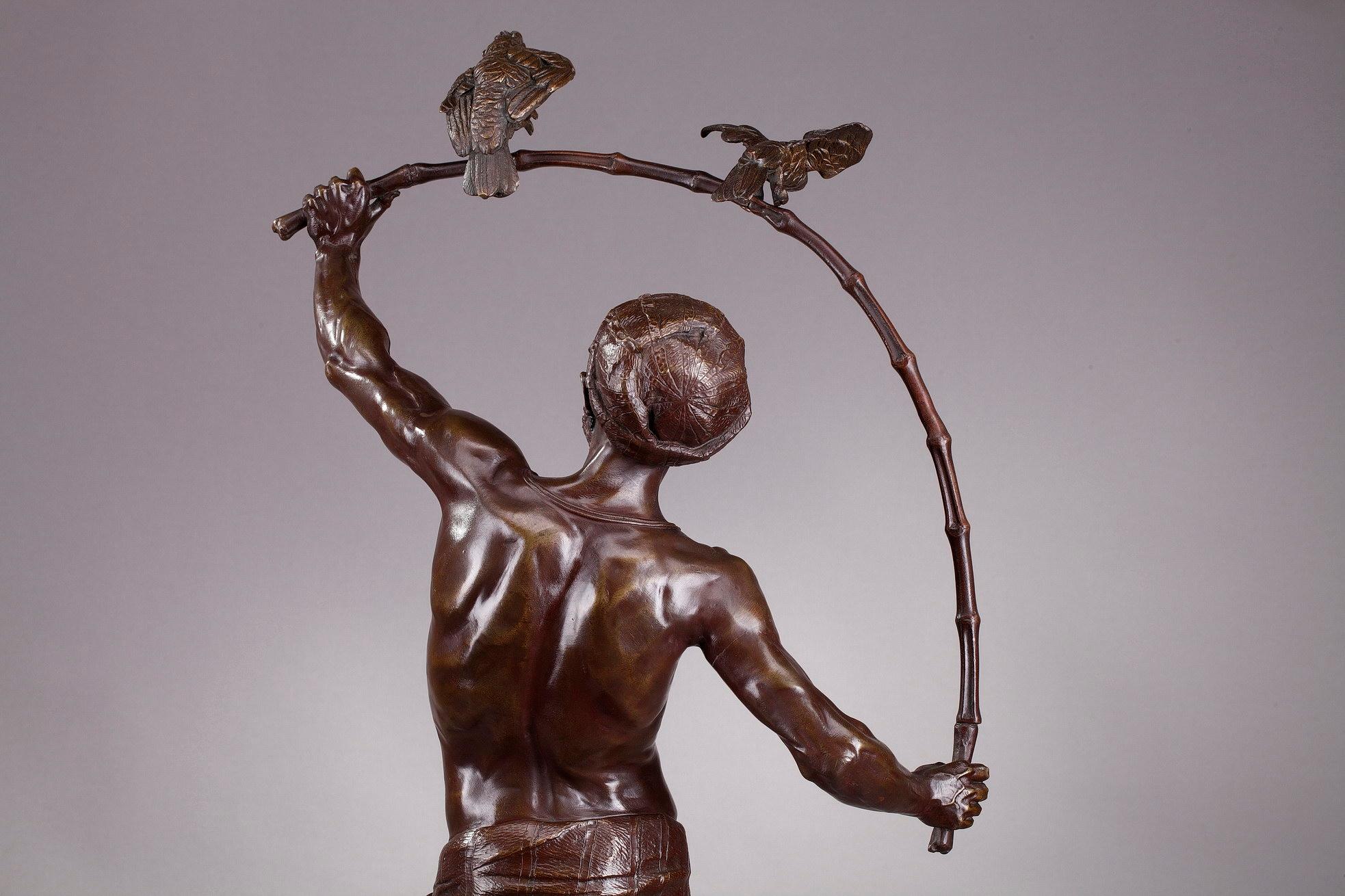 Bronze Hindu Bird-Catcher by Auguste de Wever 'Belgian, 1836-1910' For Sale 7