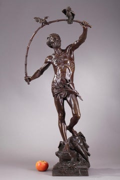 Cazador de pájaros hindú de bronce de Auguste de Wever 'Belga, 1836-1910'
