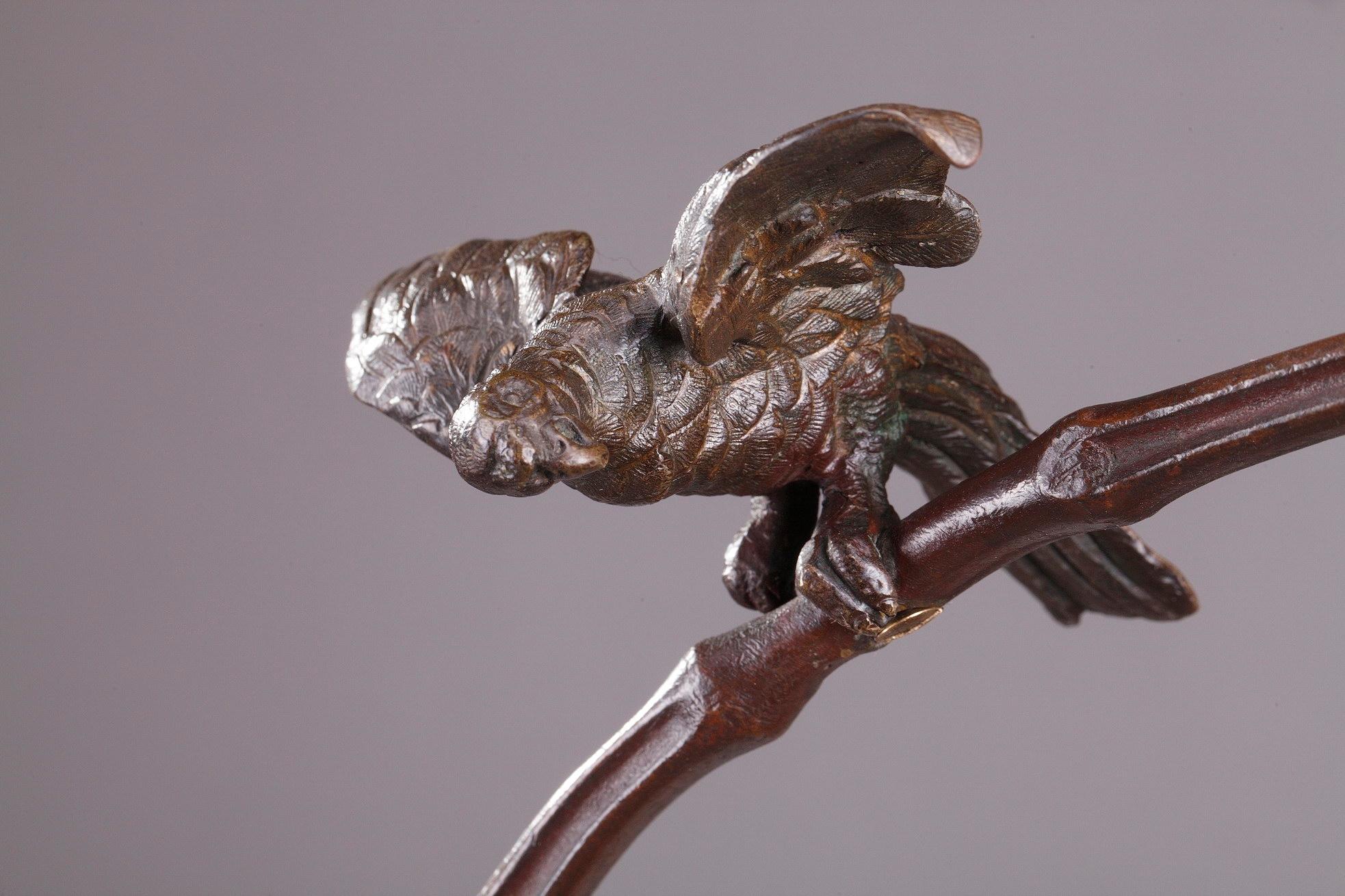 XIX secolo Uccelliere indù in bronzo di Auguste de Wever 