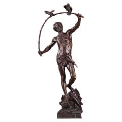 Hinduistischer Vogelfänger aus Bronze von Auguste de Wever 'Belgier:: 1836-1910