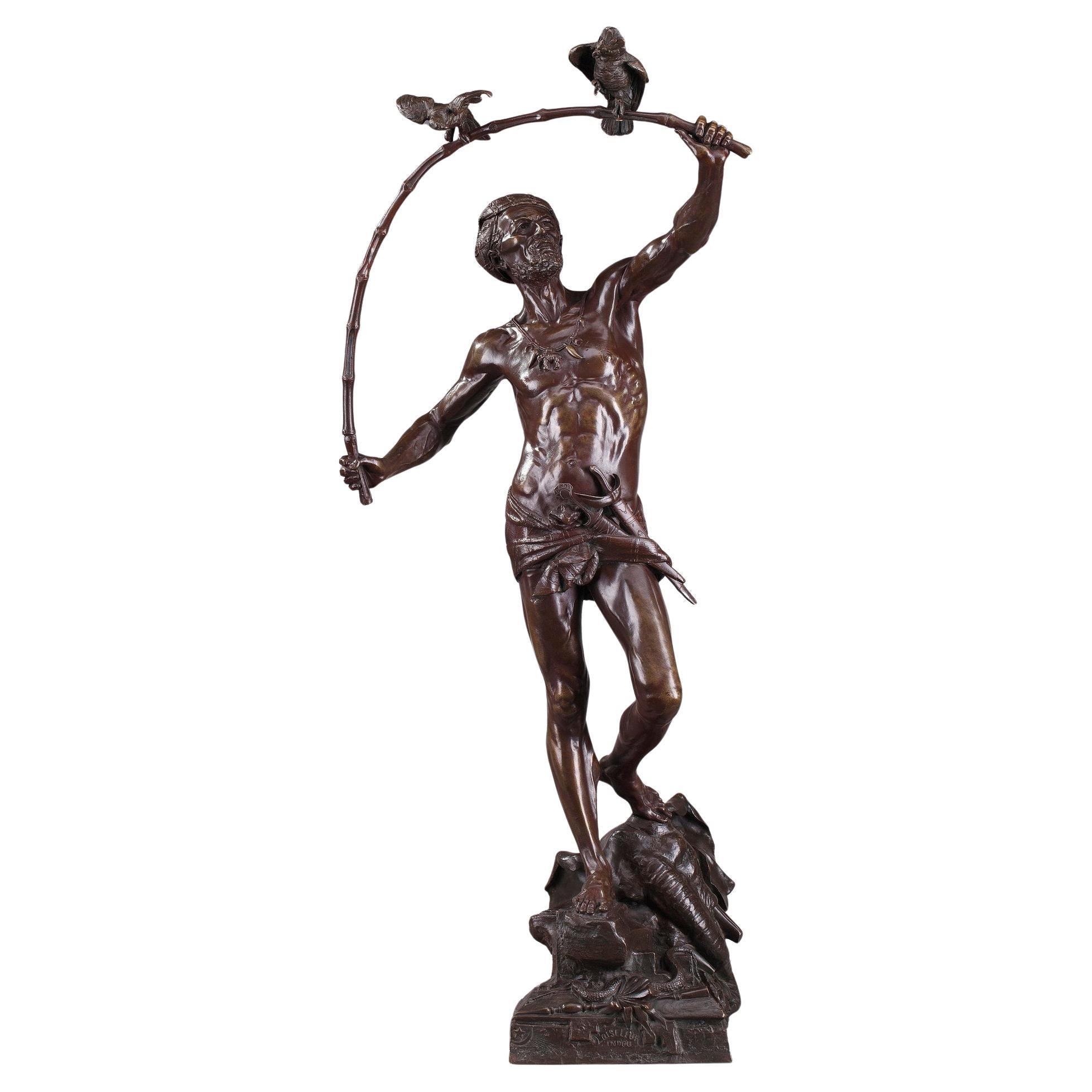 Uccelliere indù in bronzo di Auguste de Wever "Belga, 1836-1910 in vendita