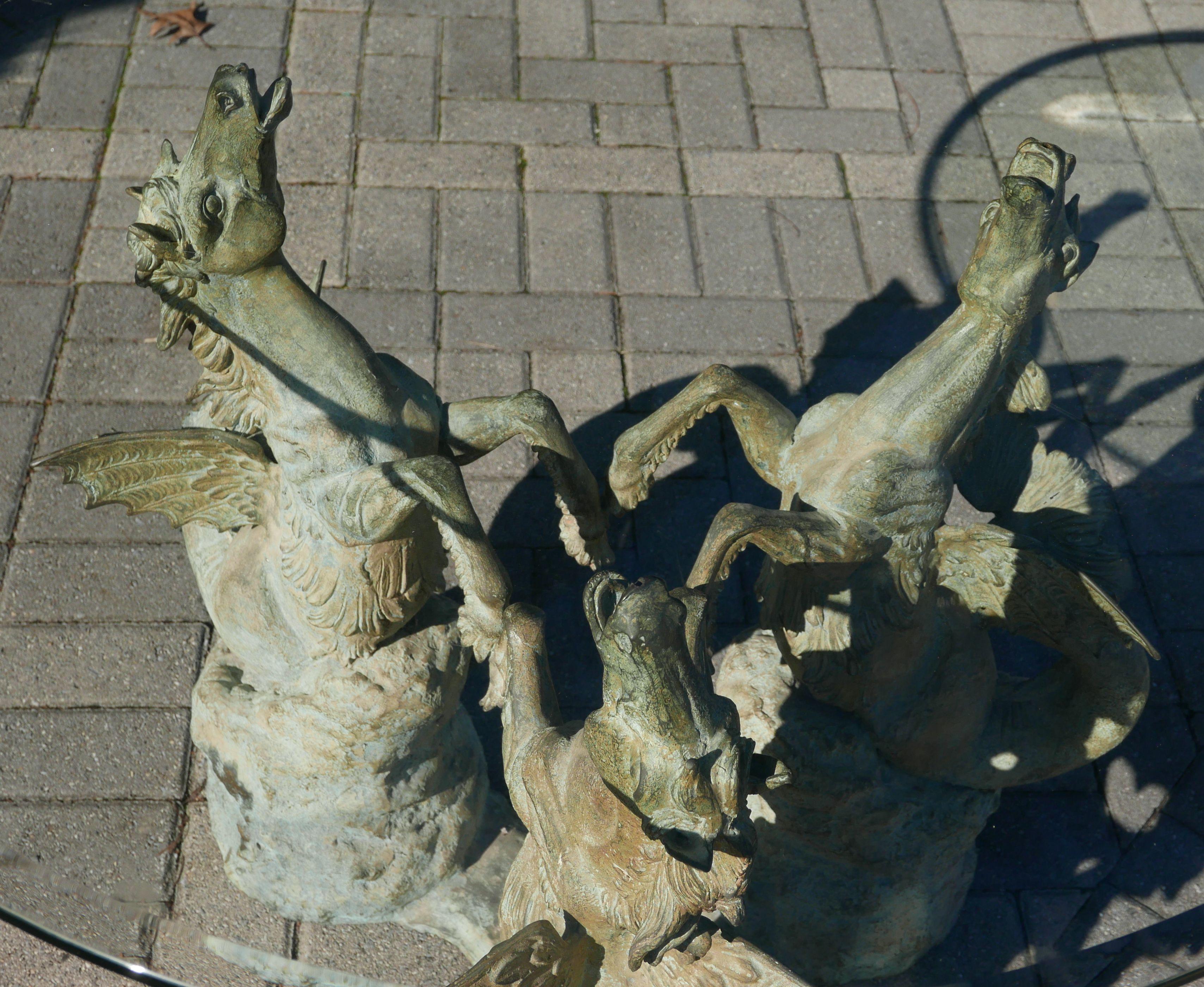 Neoclassical Bronze Hippocampus Center Table with Verdigris Patina