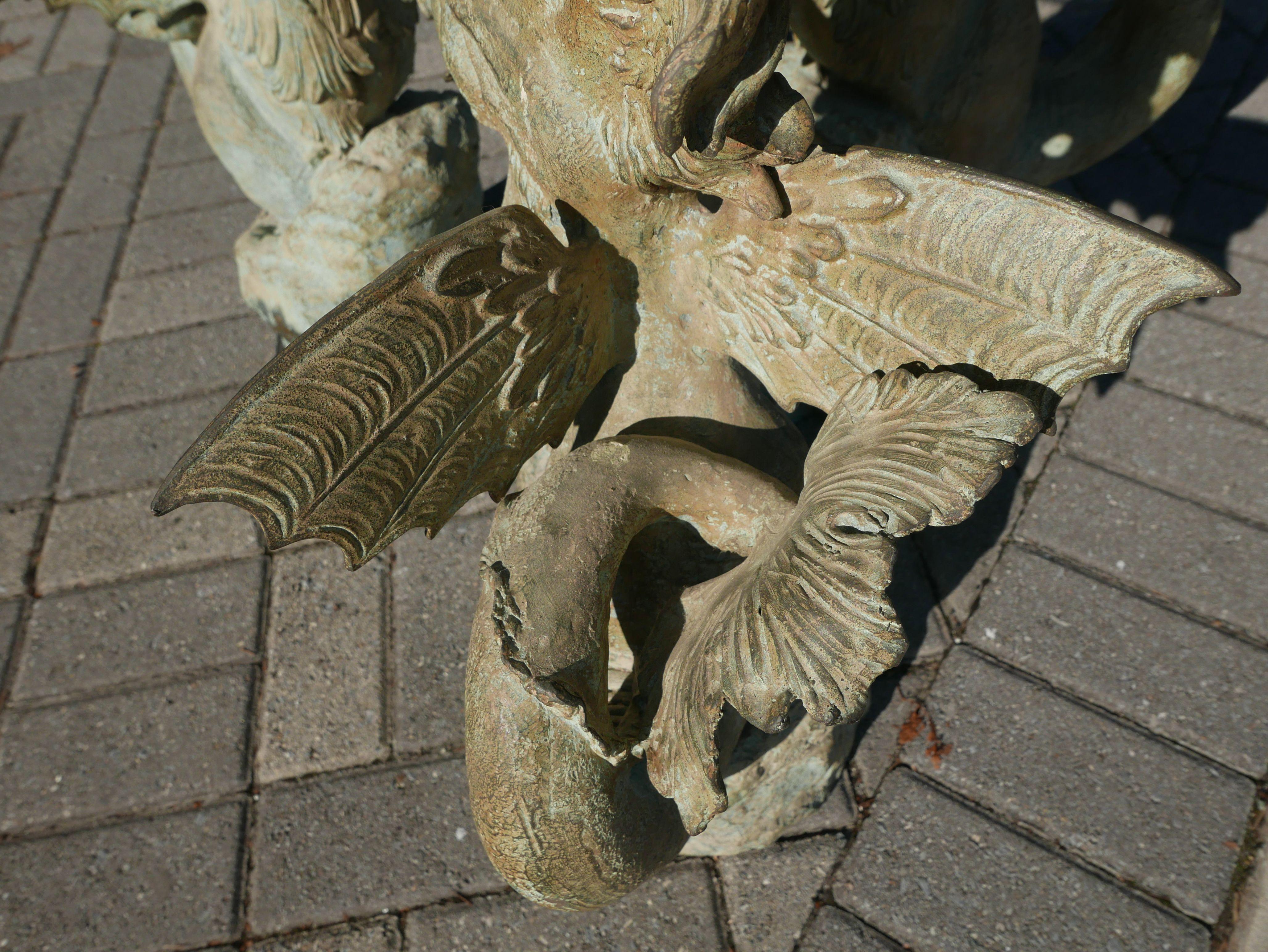 Bronze Hippocampus Center Table with Verdigris Patina In Good Condition In Kilmarnock, VA