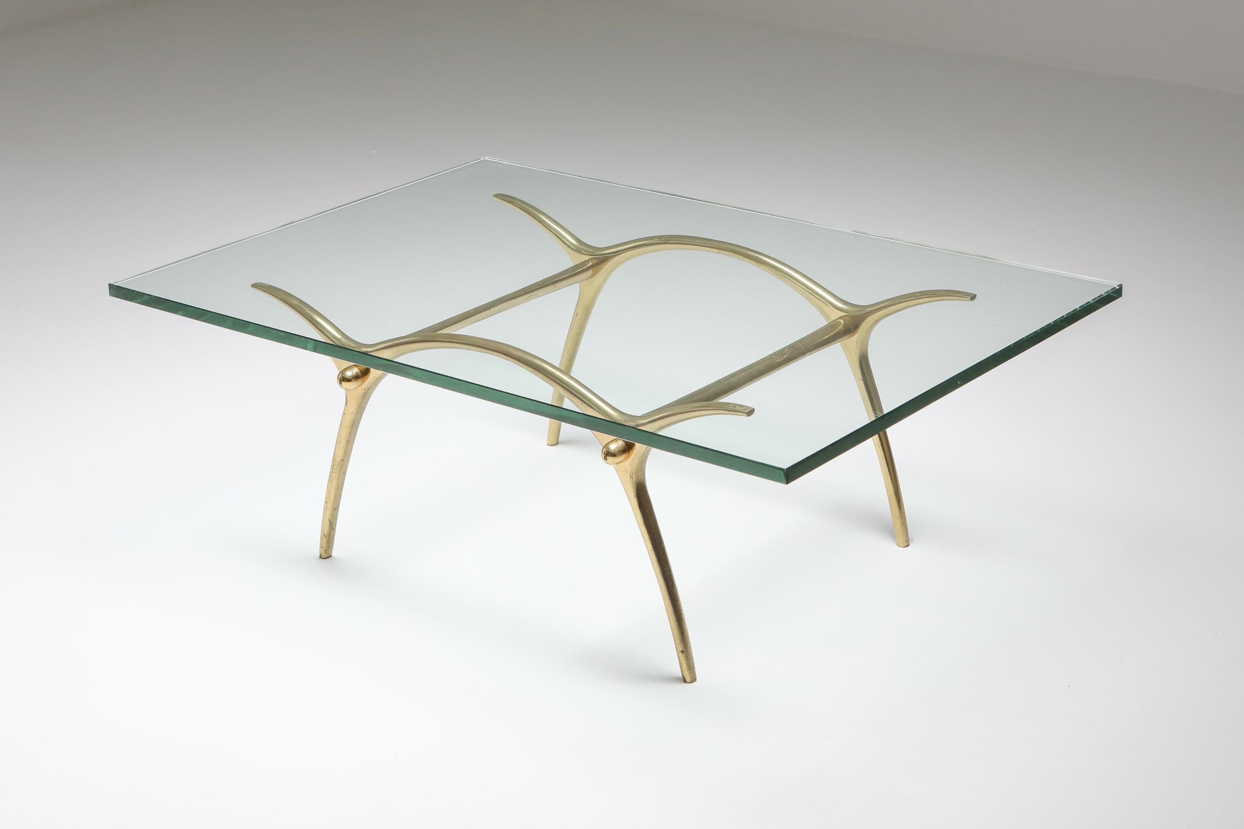 Post-Modern Bronze Hollywood Regency Coffee Table by Kouloufi For Sale