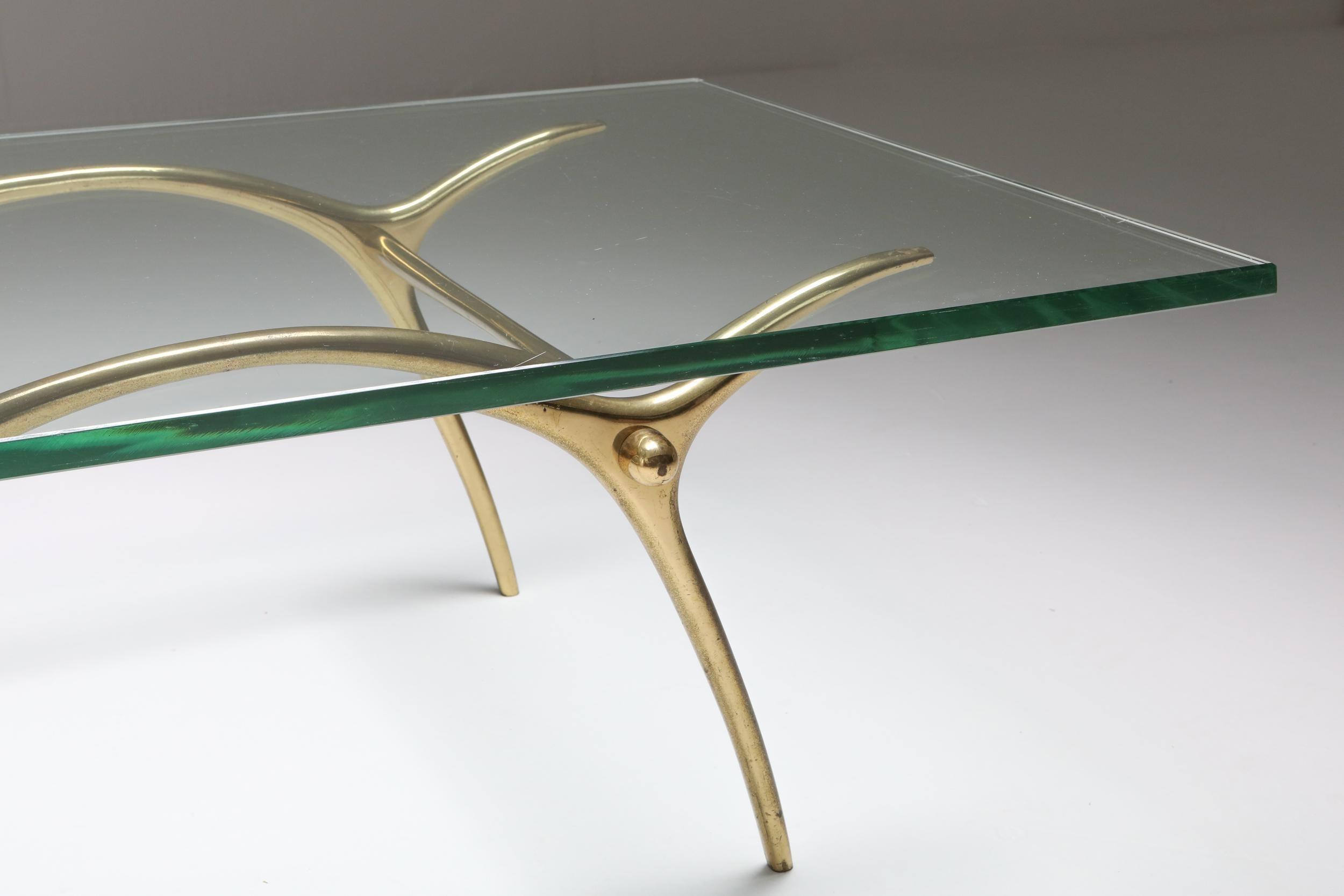 Brass Bronze Hollywood Regency Coffee Table by Kouloufi For Sale