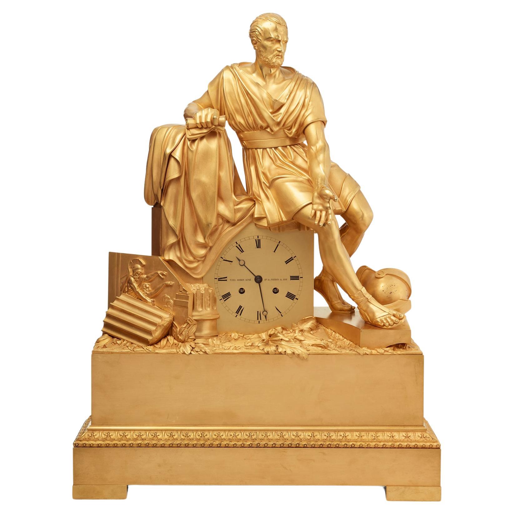 Bronze 'Horatius' mantel clock by Robert Ainé For Sale