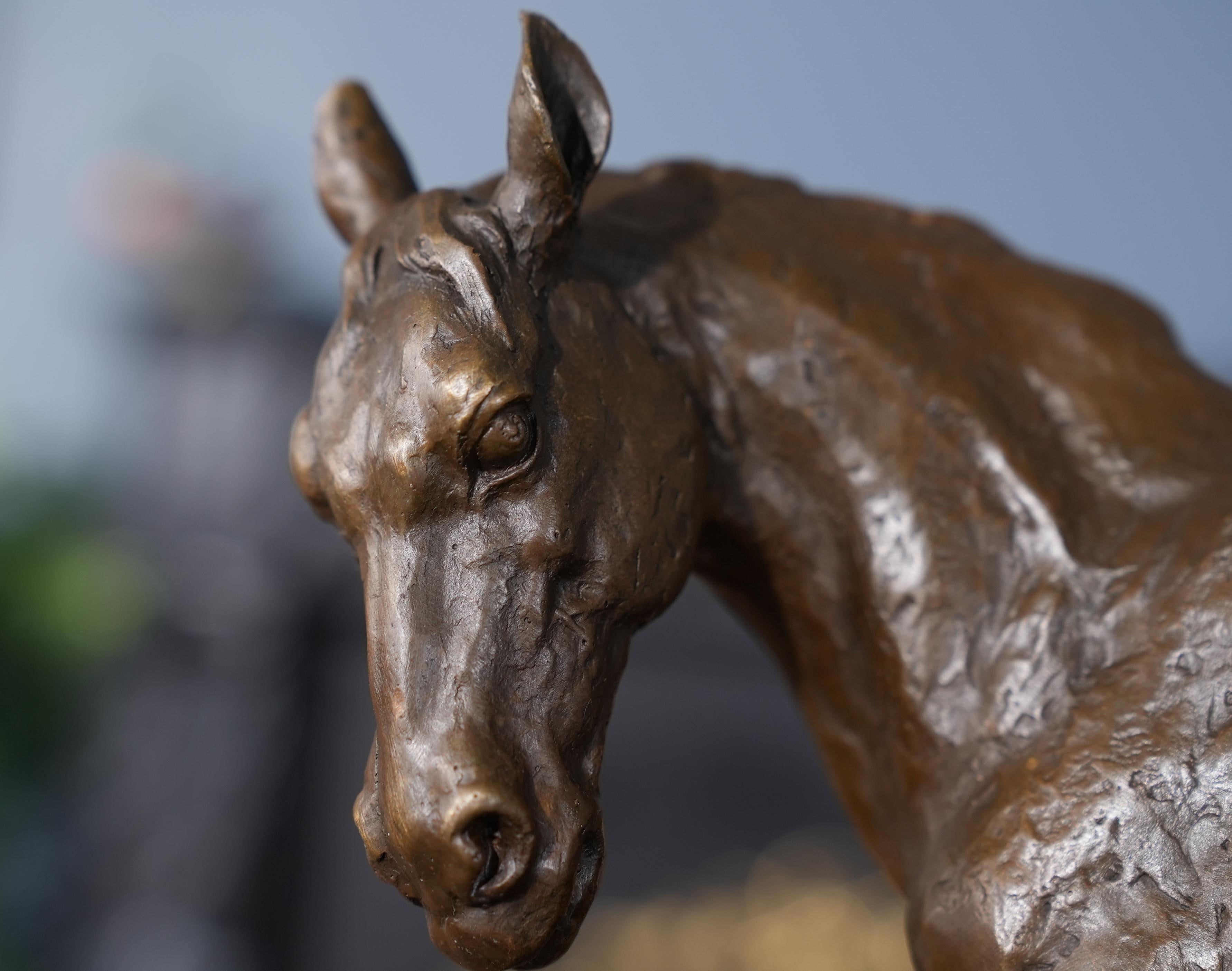 Hand-Crafted Bronze Horse and Foal on Marble Base For Sale