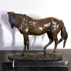Bronze Horse Black Marble Base Sculpture Signed Milo, France, 1920