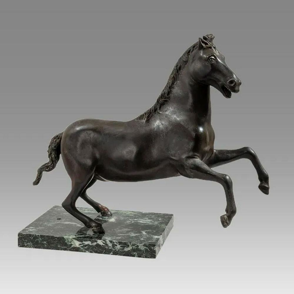 Grand Tour bronze horse on marble pedestal after the ancient.