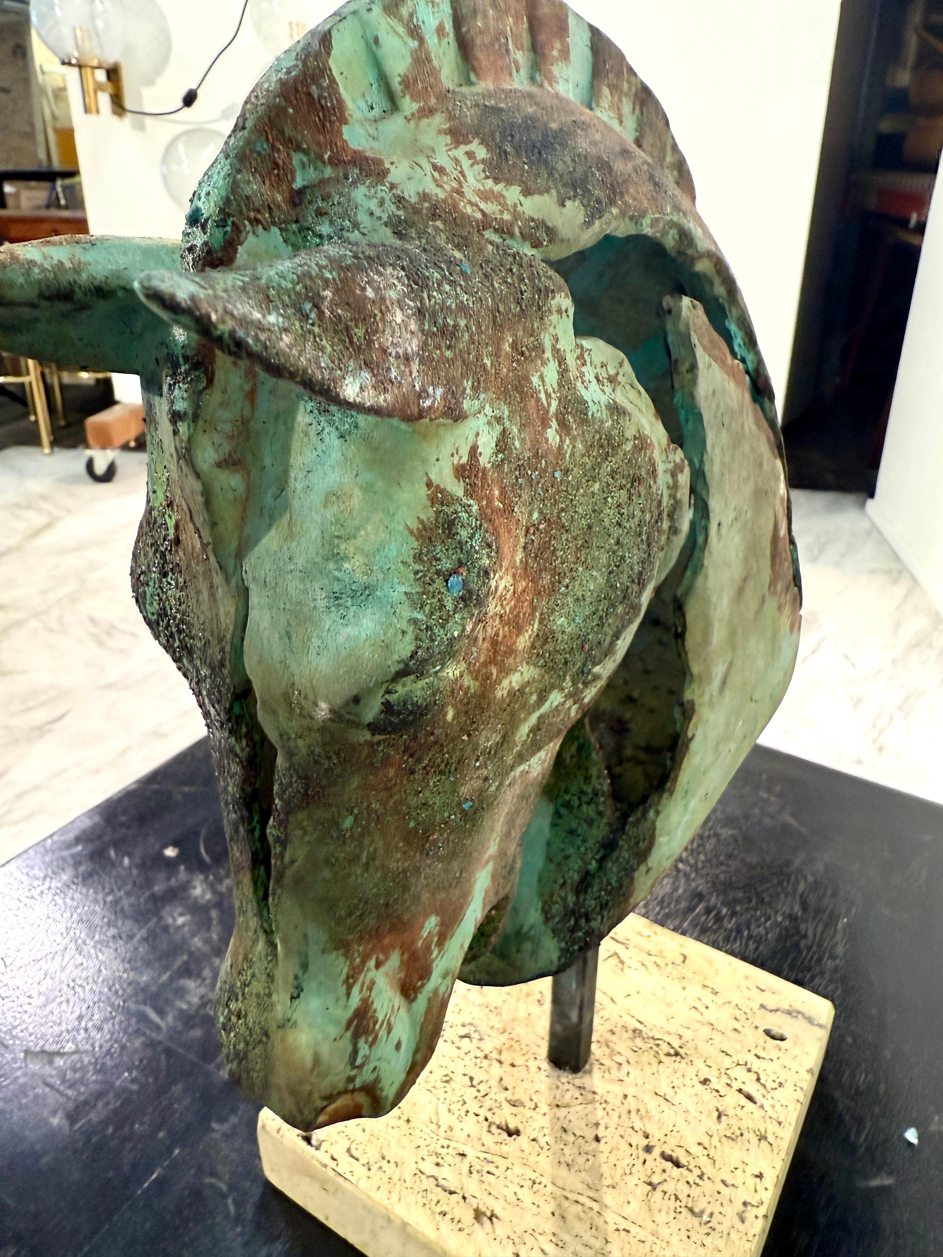 Early 20th Century Bronze Horse Head Sculpture on Travertine Base For Sale