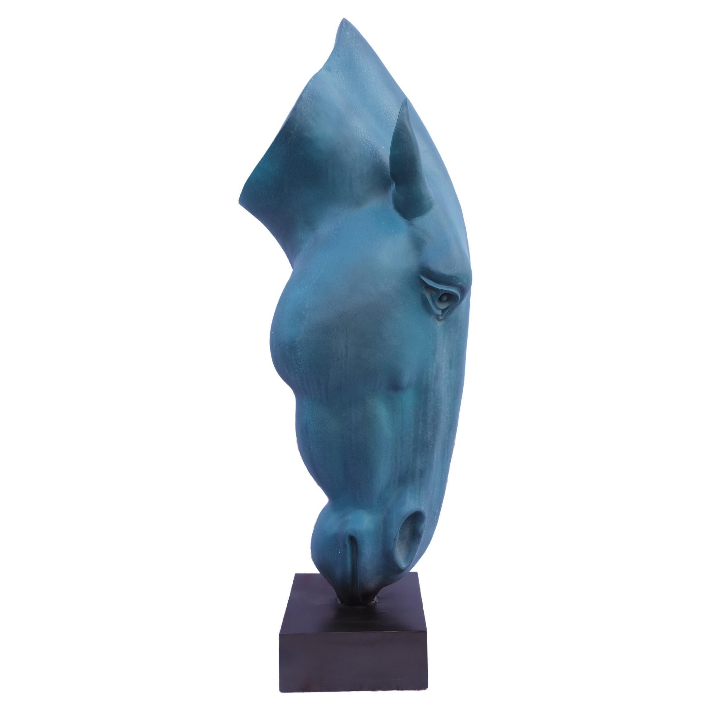 European Bronze Horse Head Sculpture 'Still Water', 20th Century