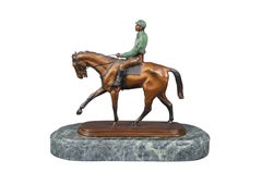 Bronze Horse Jockey Equestrian Racing Trophy Statue After Pierre Jules Mene 10"