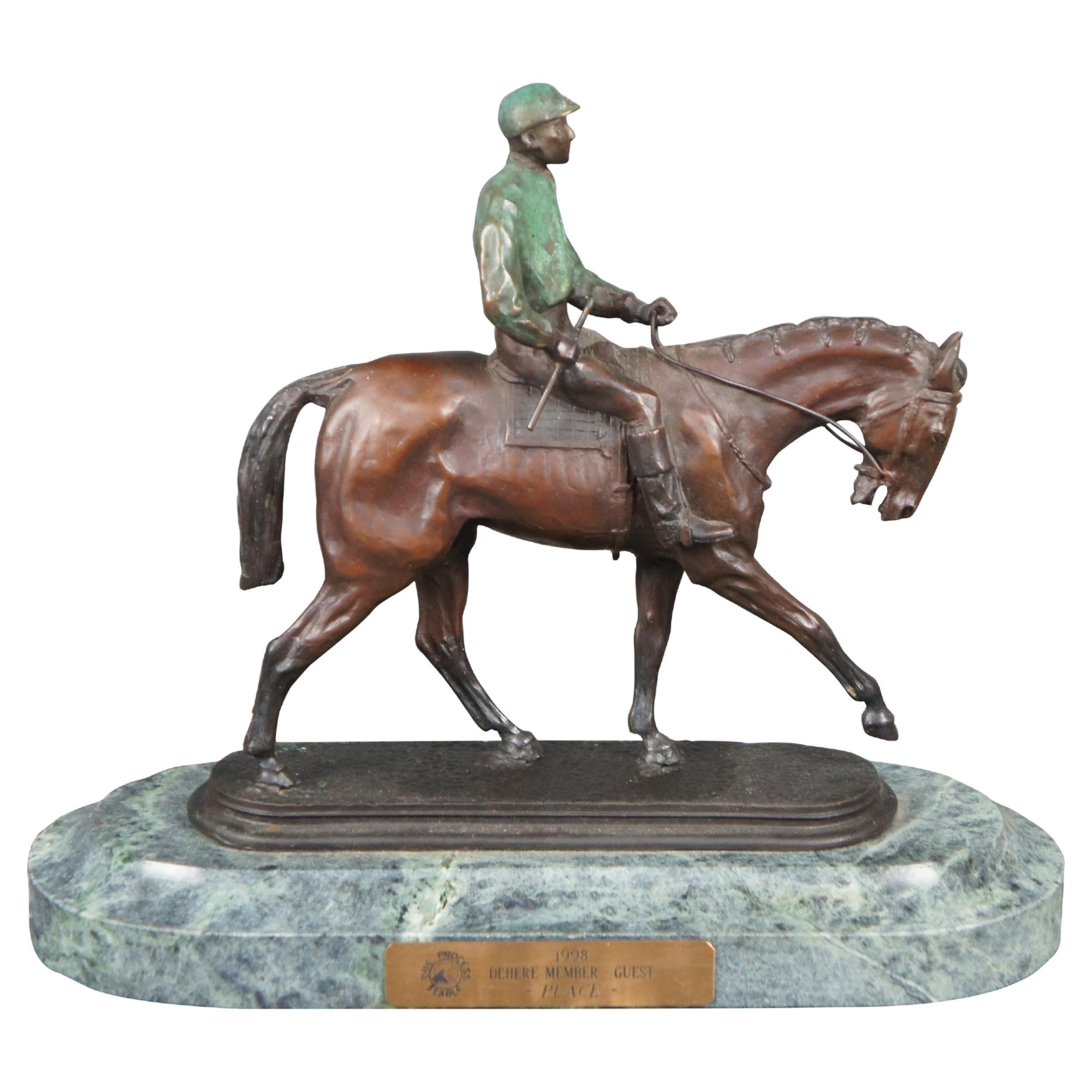 Bronze Horse Jockey Equestrian Racing Trophy Statue After Pierre Jules Mene 10" For Sale