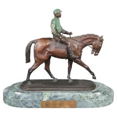 Antique Bronze Horse Jockey Equestrian Racing Trophy Statue After Pierre Jules Mene 10"