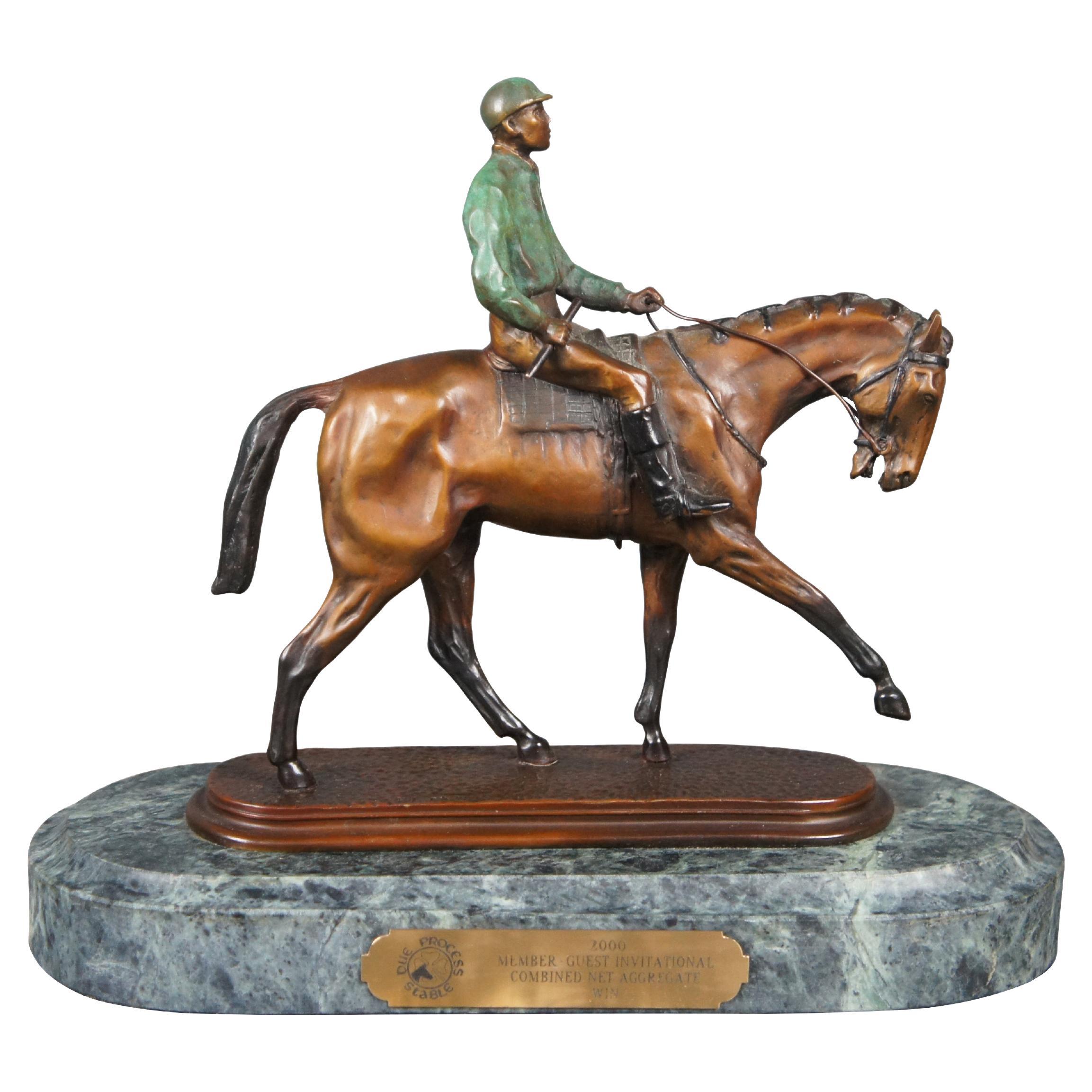 Bronze Horse Jockey Equestrian Racing Trophy Statue After Pierre Jules Mene 10"