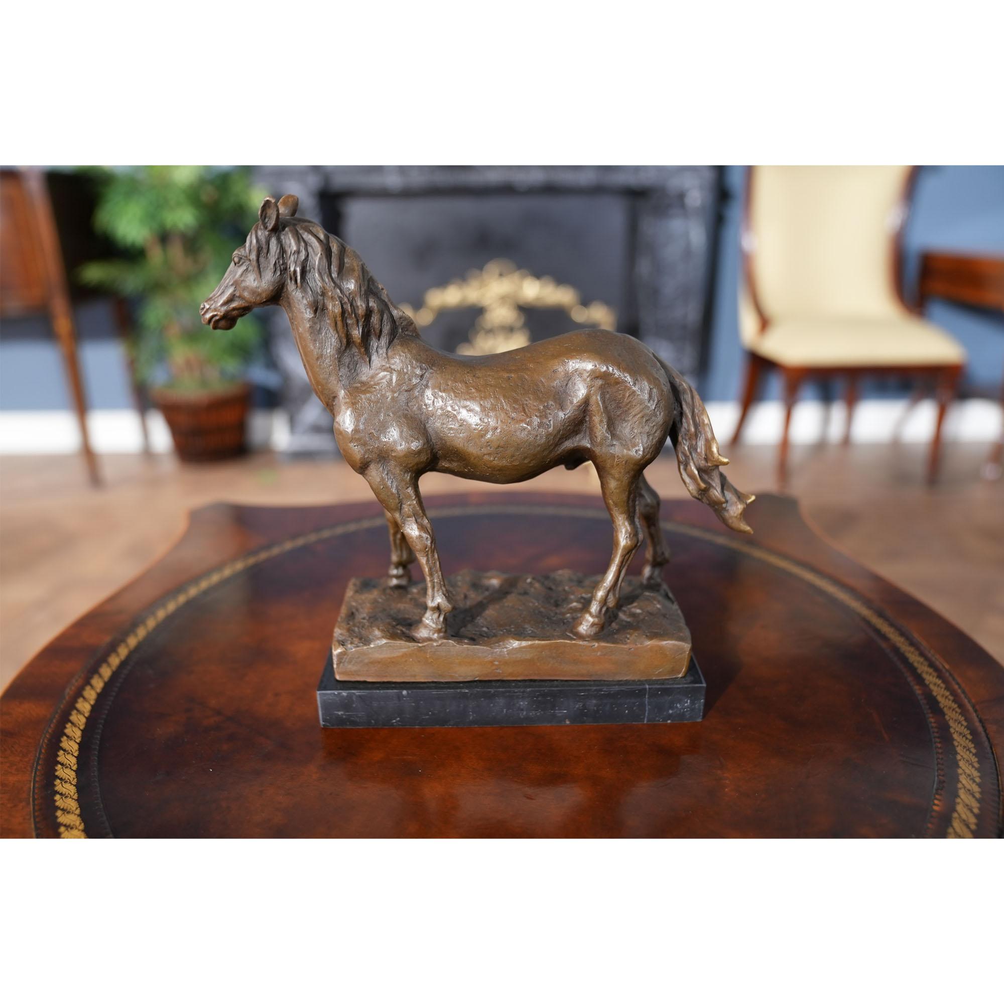 Hand-Crafted Bronze Horse on Marble Base For Sale