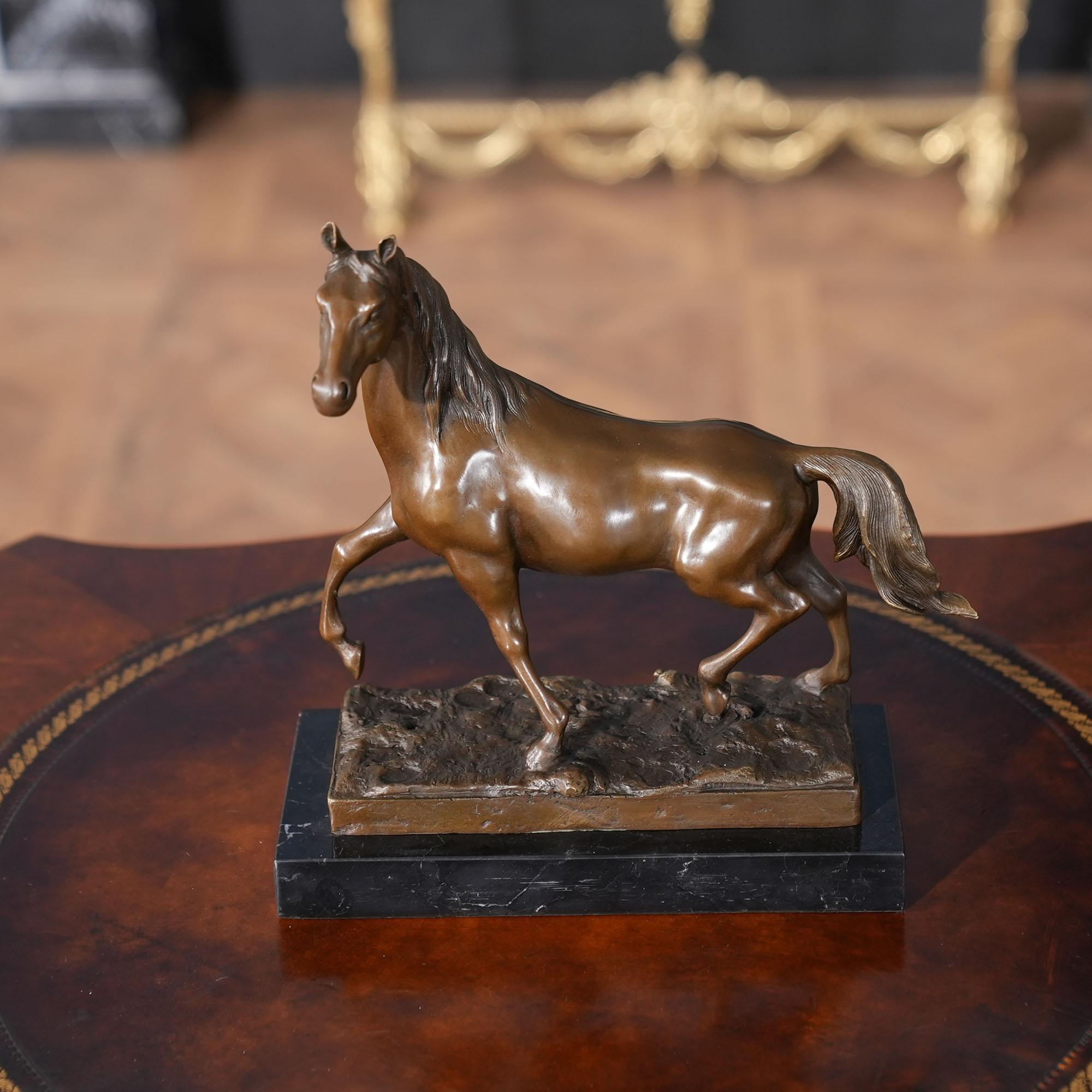 Hand-Crafted Bronze Horse on Marble Base For Sale