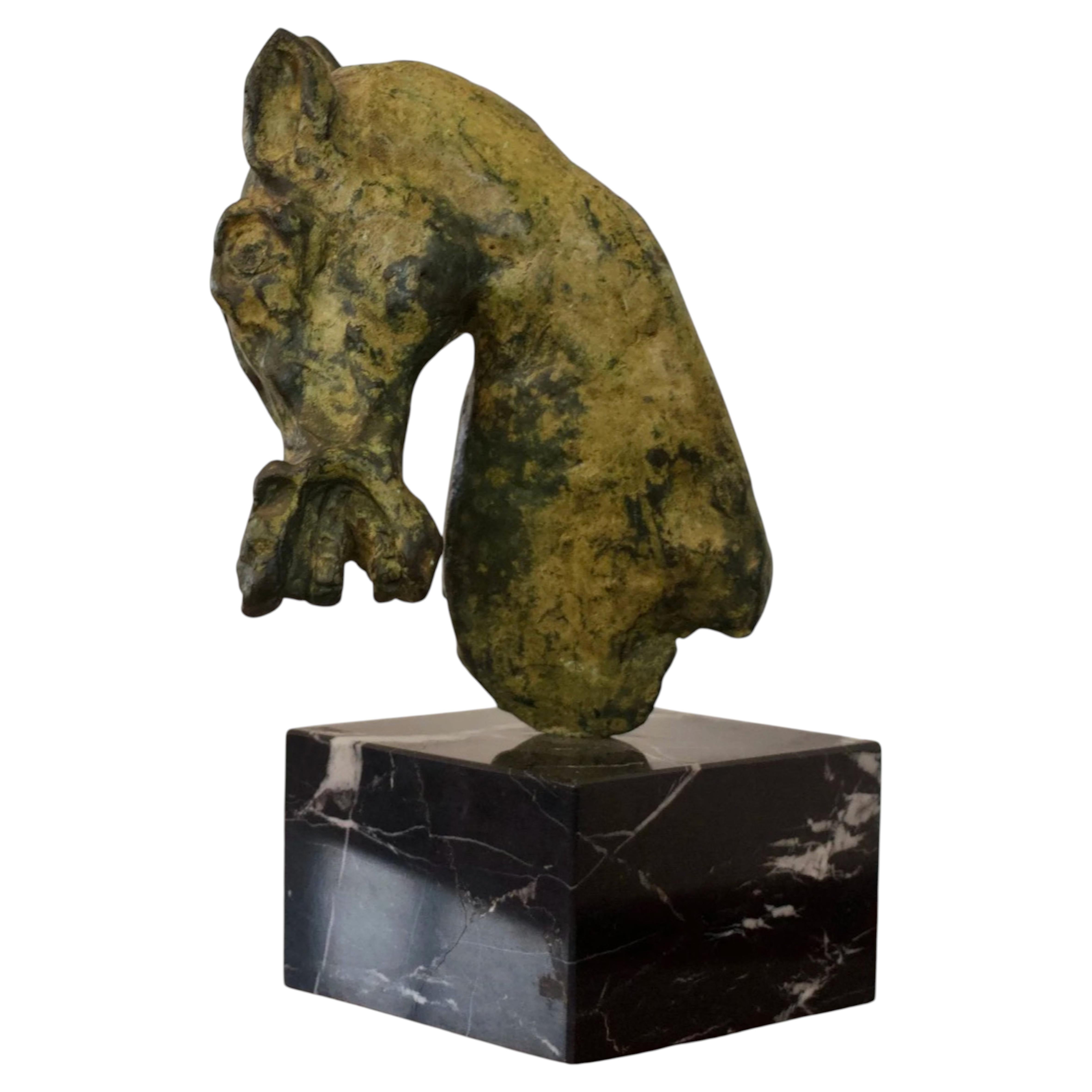 Mid-Century Modern Bronze Horse Sculpture with Green Patina, 1960s For Sale