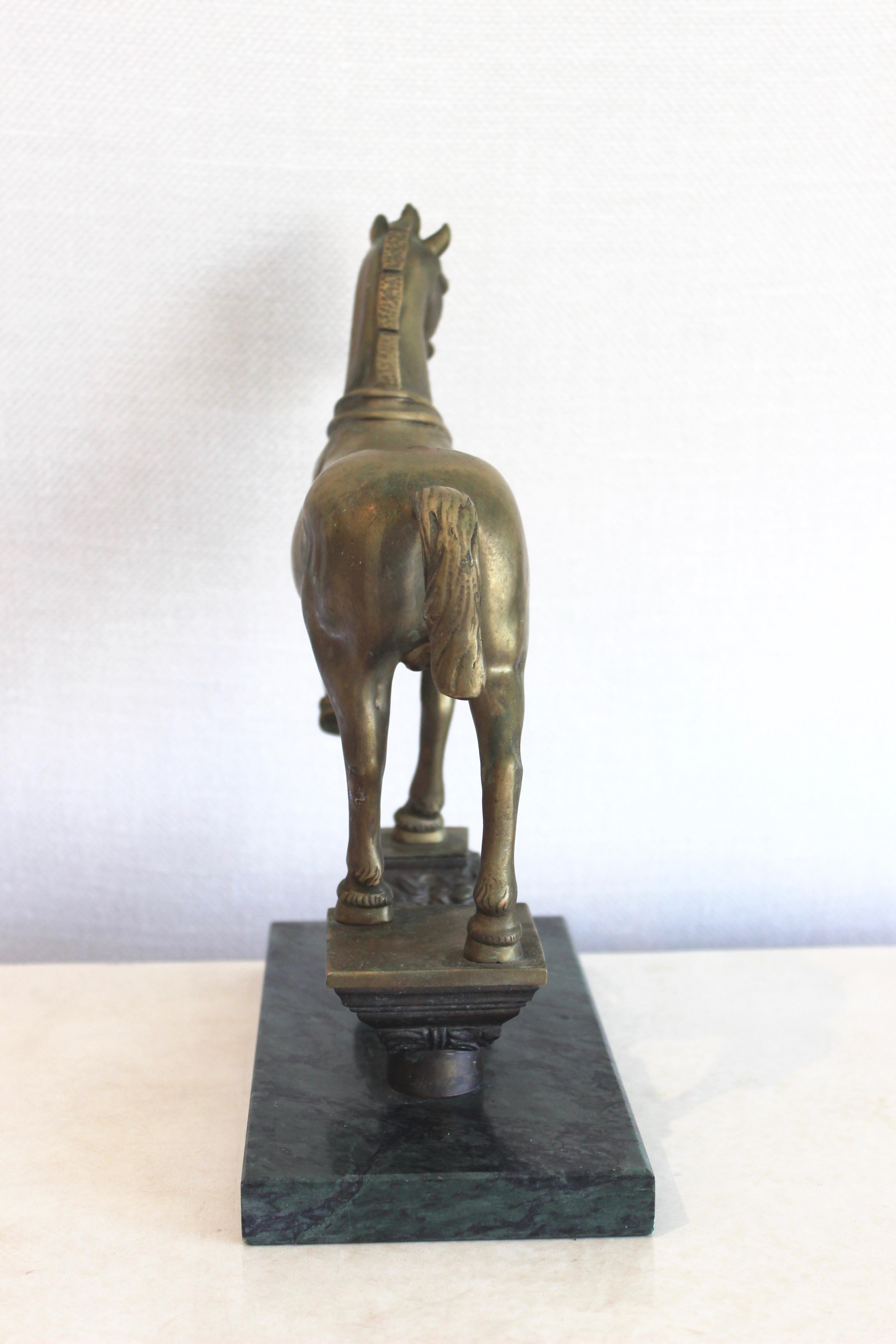 20th Century Bronze Horse Sculpture on Marble Base